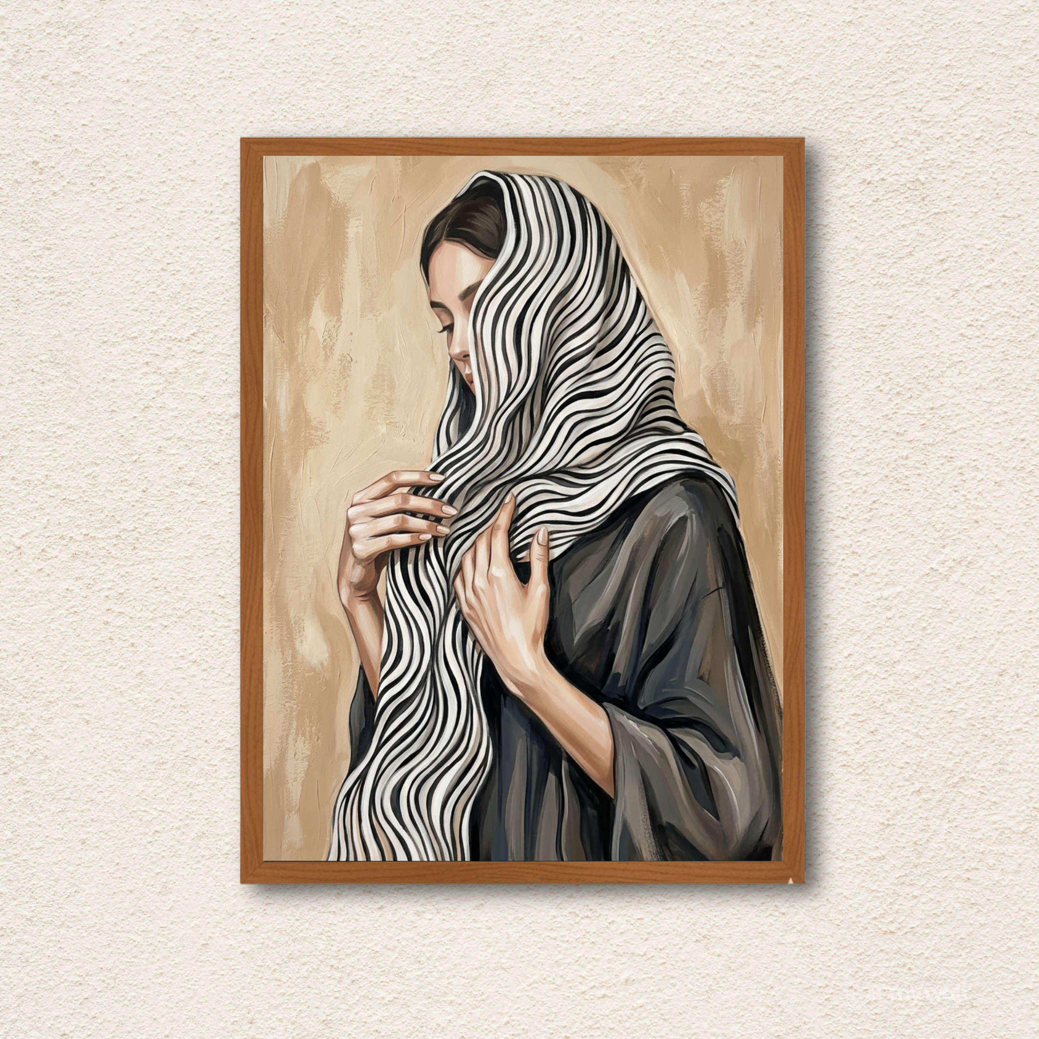 "Grace in Stripes" Elegant Veiled Woman Portrait