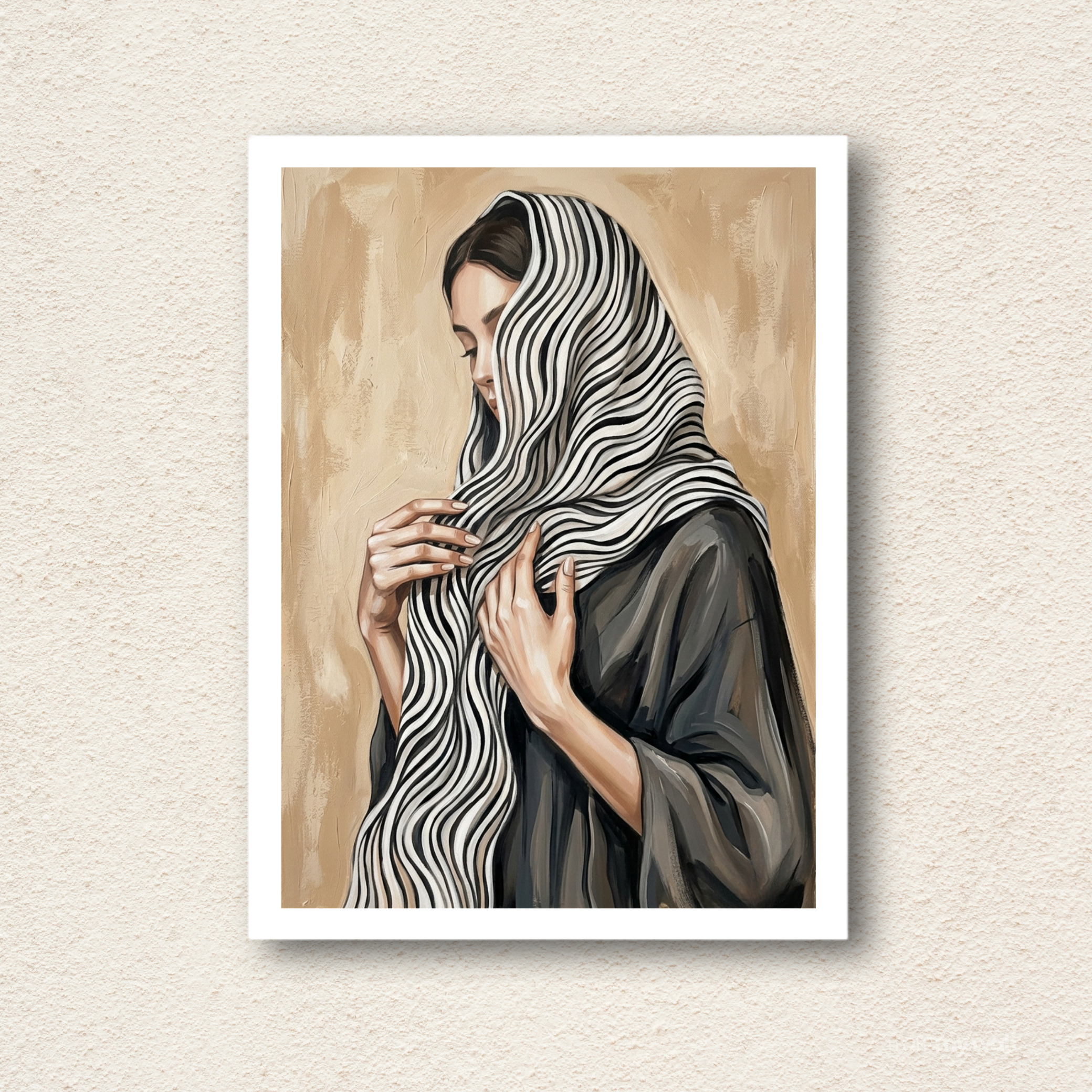 "Grace in Stripes" Elegant Veiled Woman Portrait