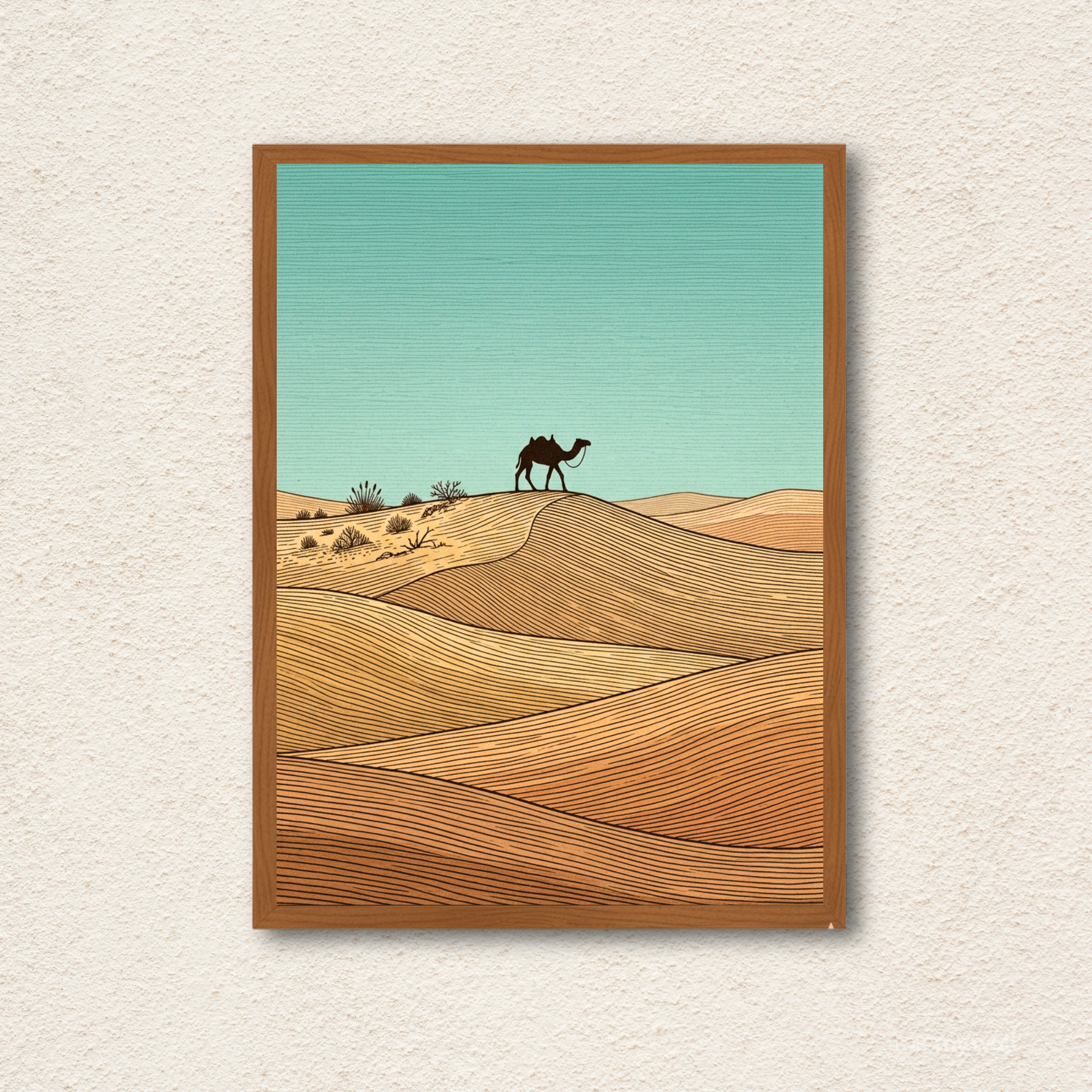 "Desert Wanderer" Minimalist Camel & Dunes Wall Art