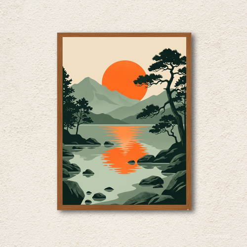 "Serene Reflection" Japanese Zen Landscape Wall Art