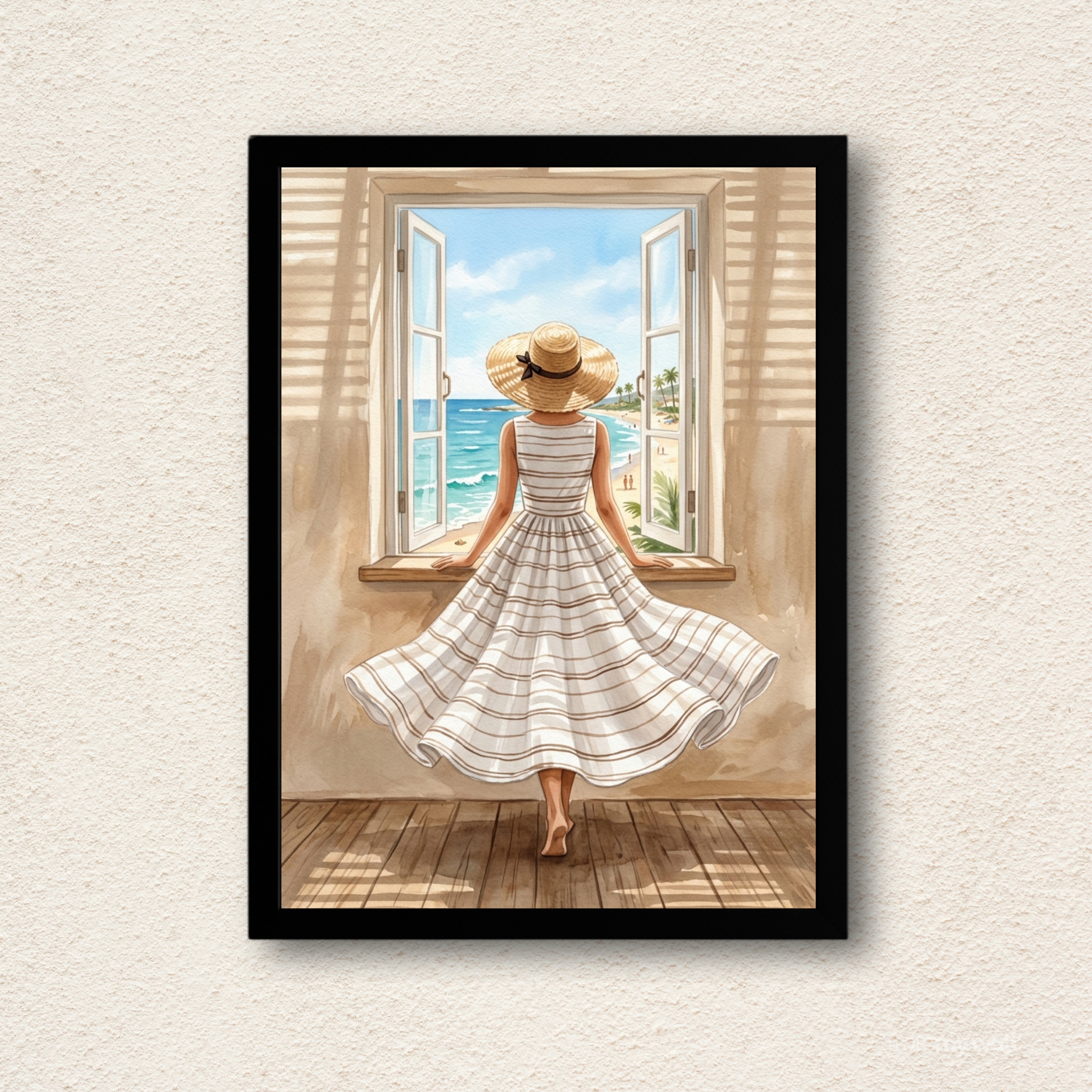 Coastal Window View Watercolor Wall Art