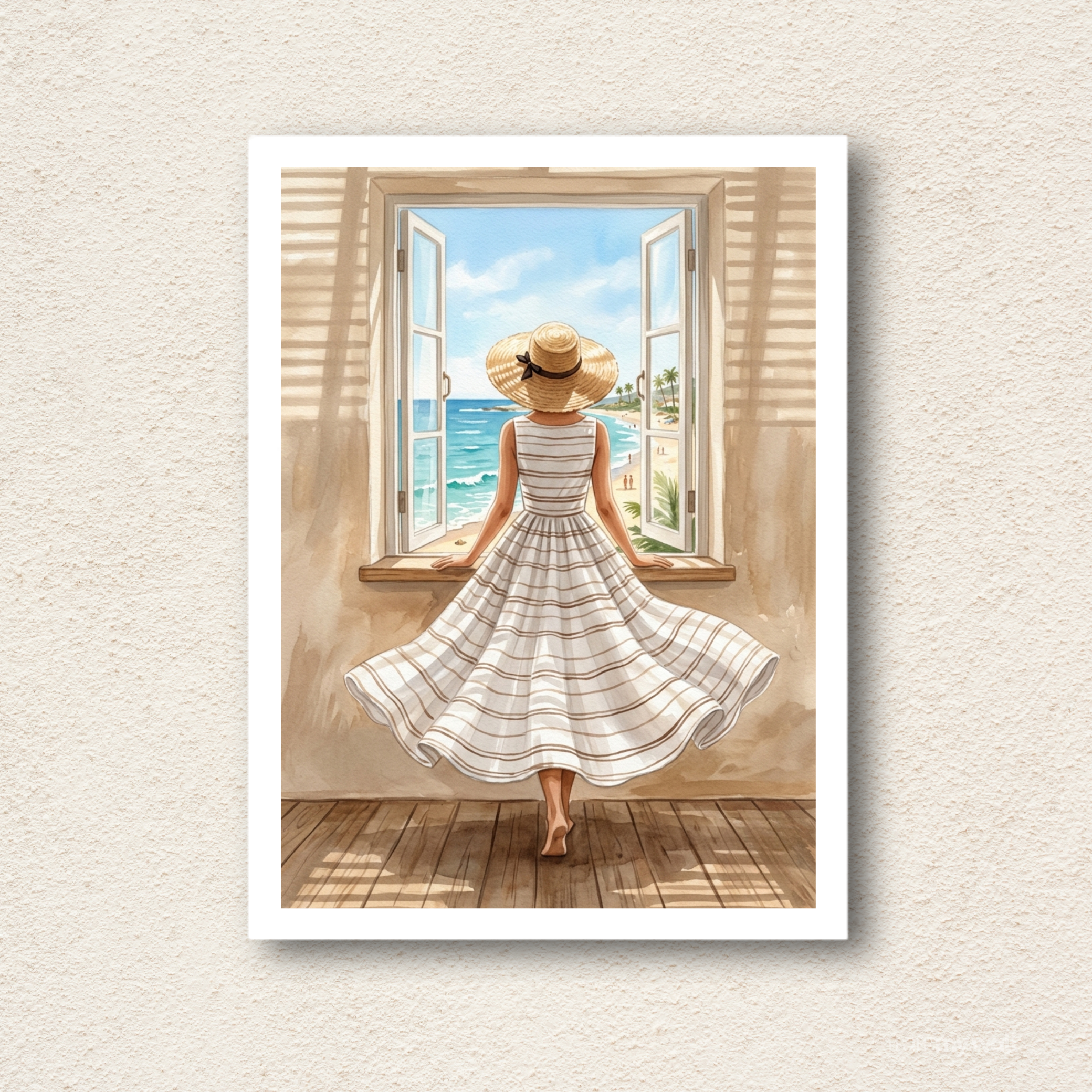 Coastal Window View Watercolor Wall Art