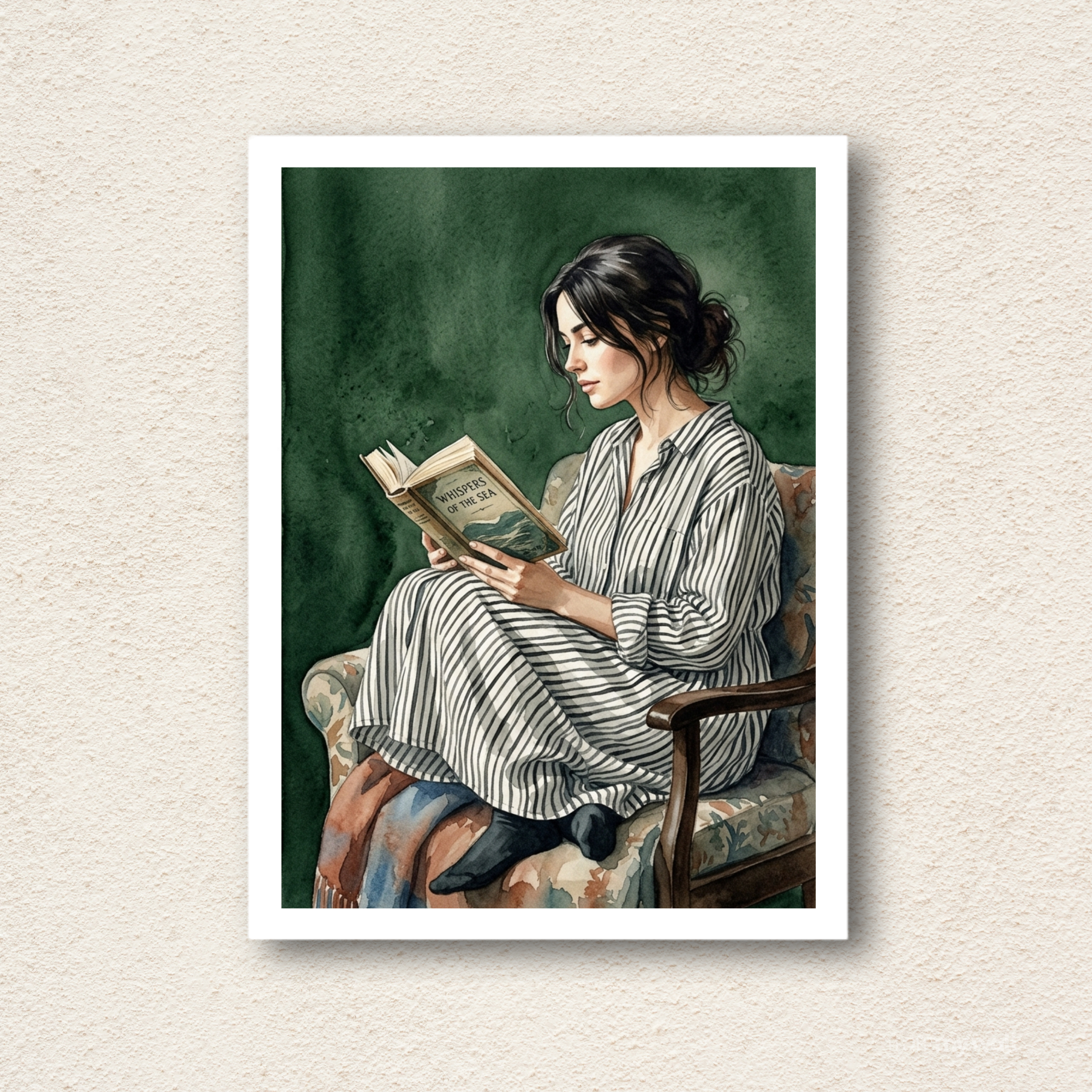 The Reader in Emerald Watercolor Wall Art