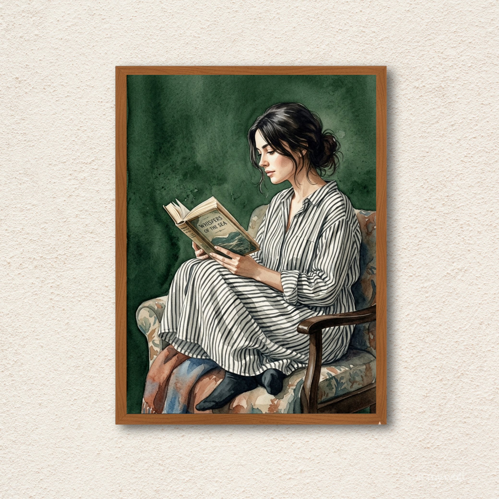 The Reader in Emerald Watercolor Wall Art