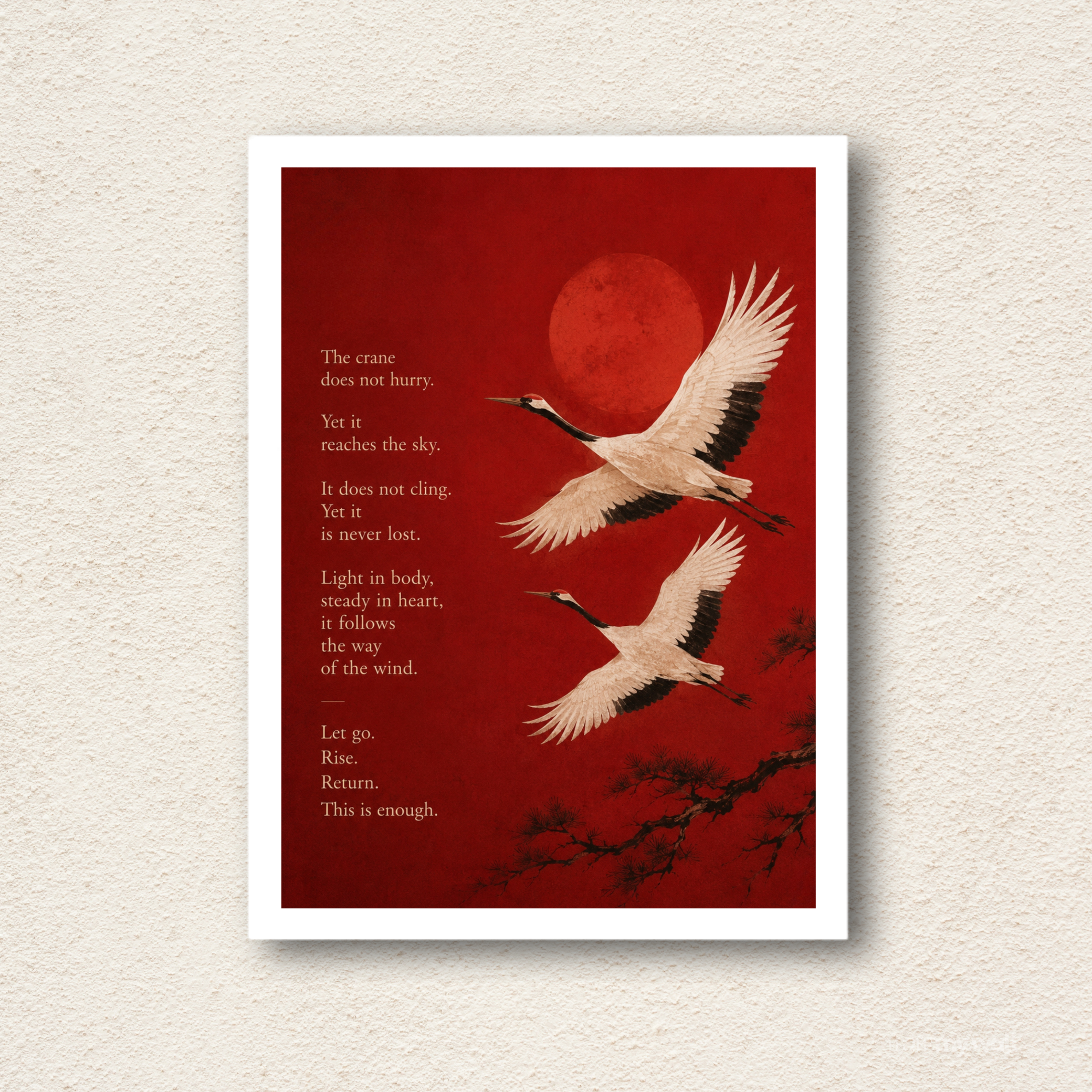 Flying Cranes Zen Poetry Wall Art