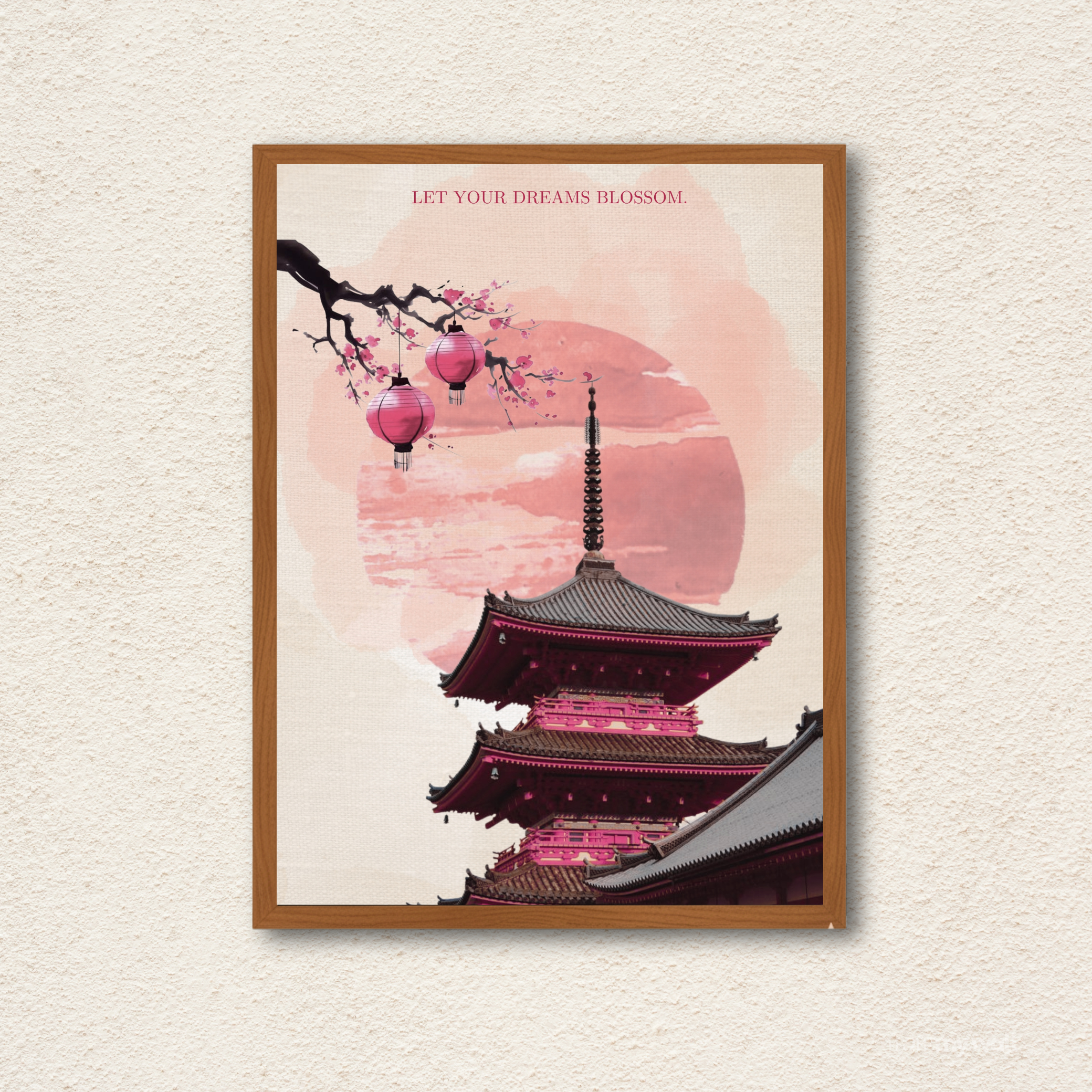 Blossoming Dreams Japanese Pagoda Wall Art Frame