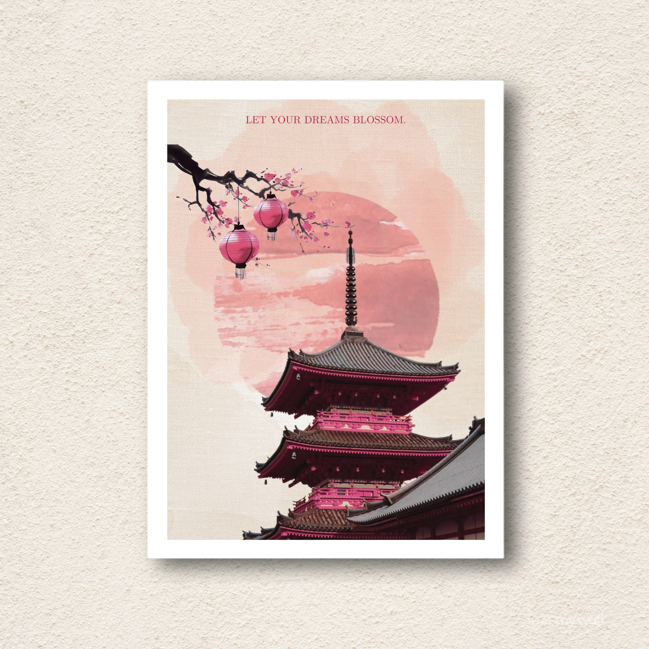 Blossoming Dreams Japanese Pagoda Wall Art Frame