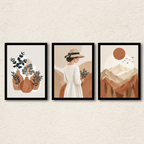 Boho Earthy Landscape & Botanical Wall Frame Set (3-Piece)
