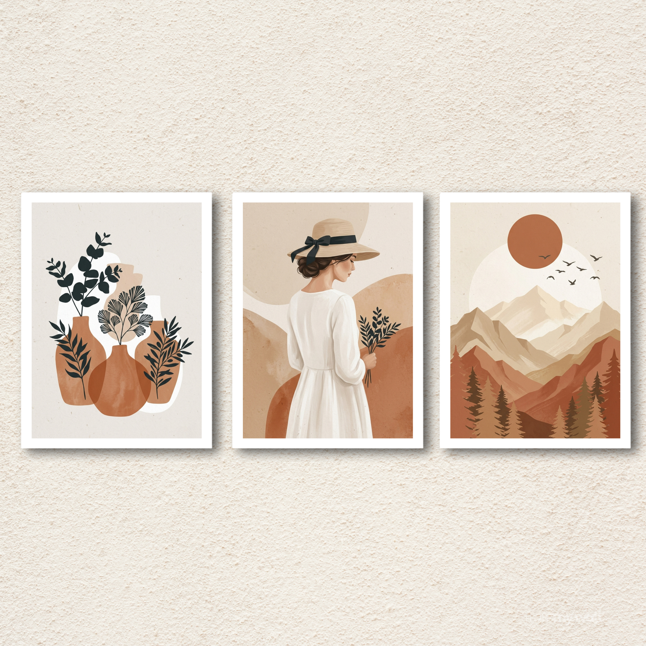 Boho Earthy Landscape & Botanical Wall Frame Set (3-Piece)