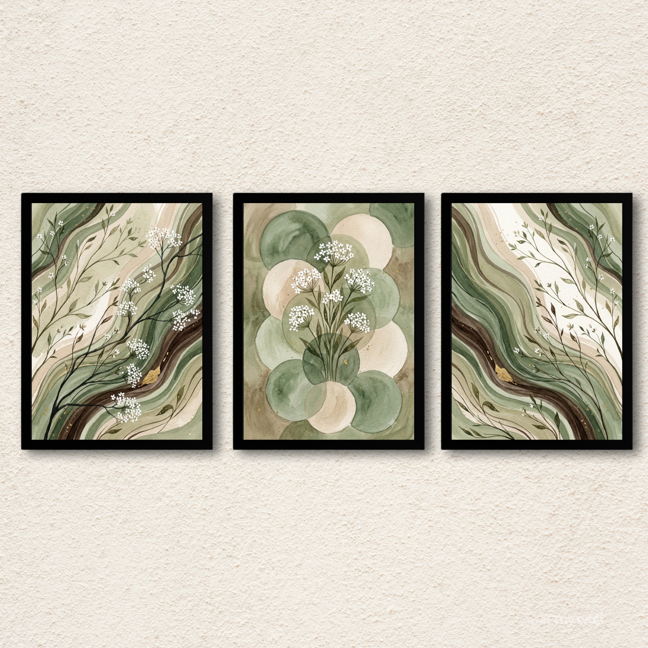 Sage Meadow: 3-Piece Botanical Wall Art Set
