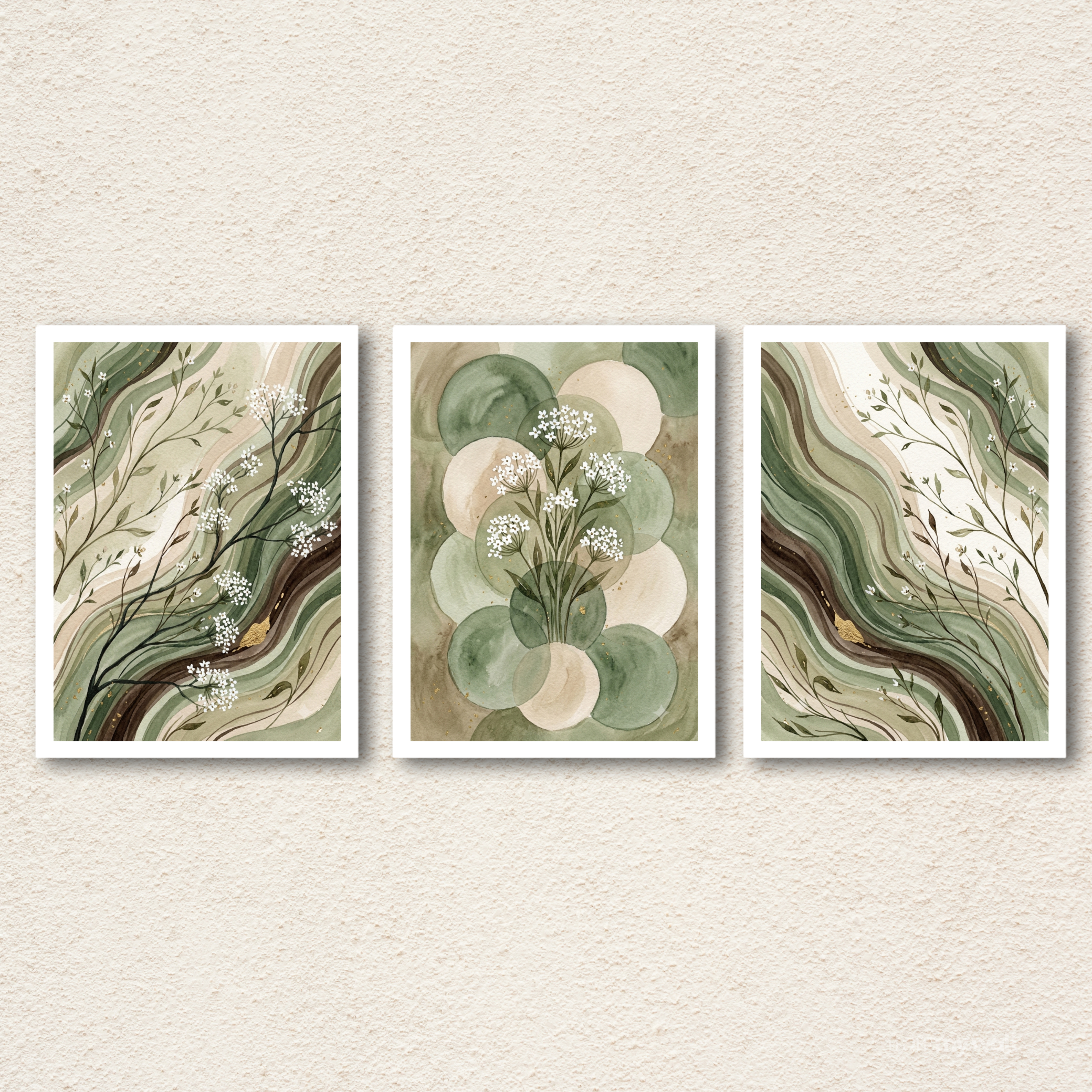 Sage Meadow: 3-Piece Botanical Wall Art Set