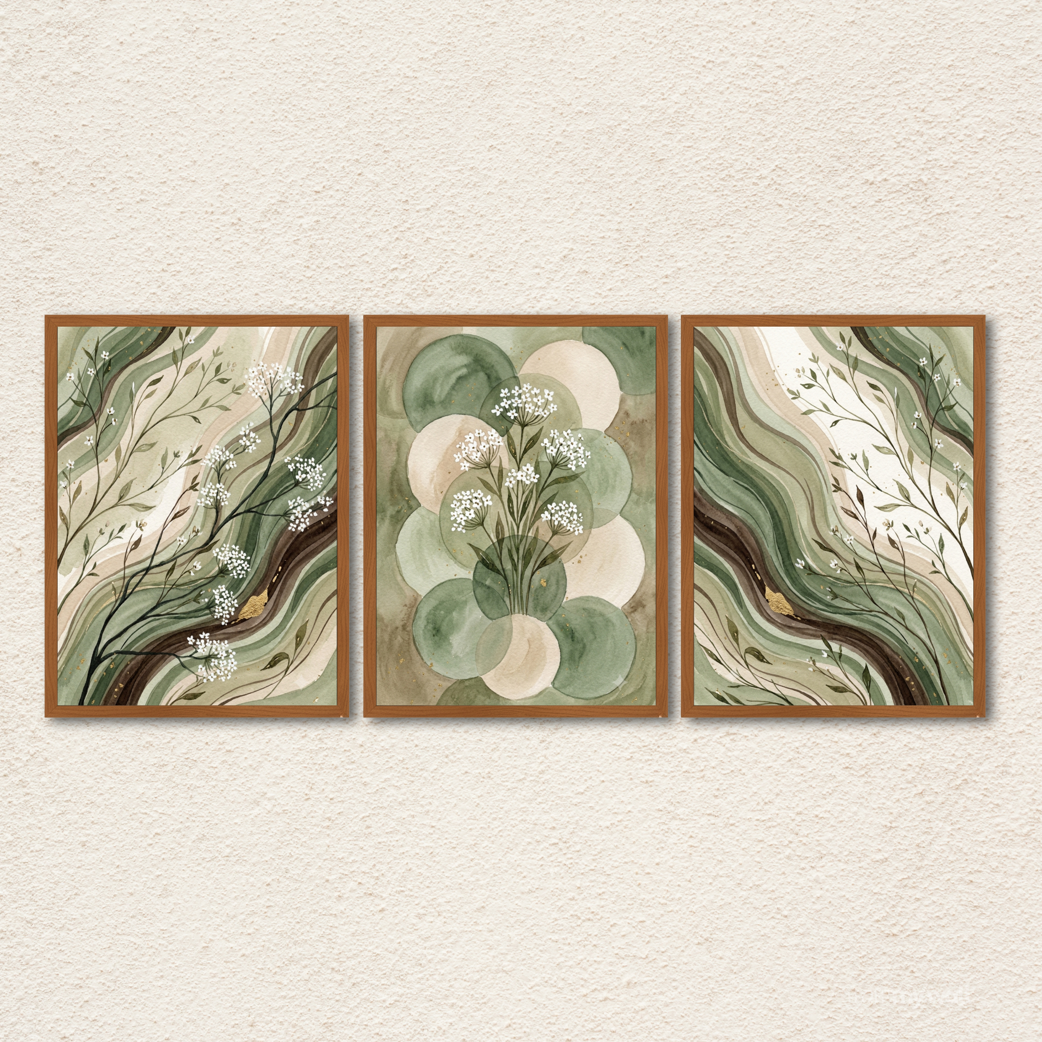 Sage Meadow: 3-Piece Botanical Wall Art Set