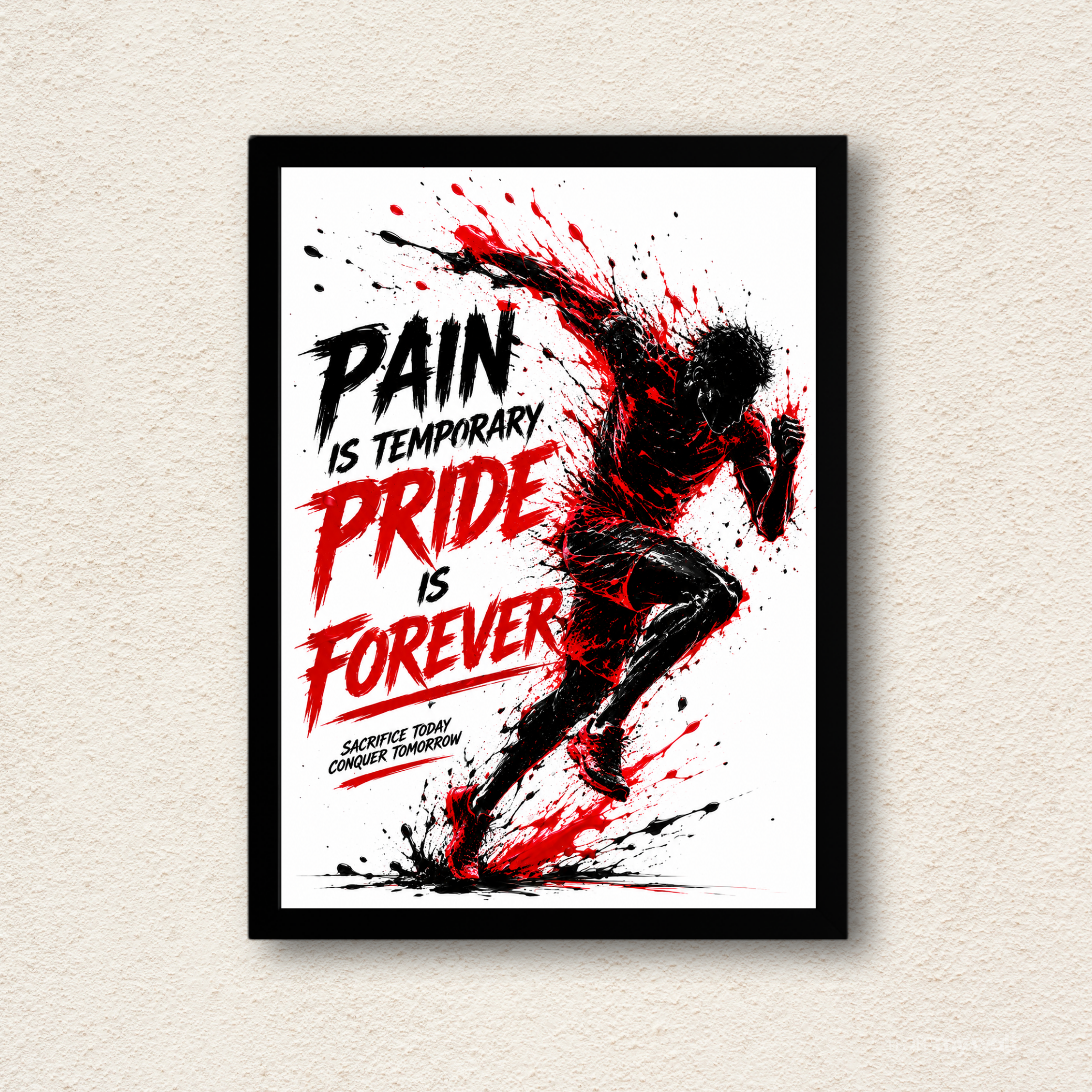 "Pain Is Temporary" Athletic Splatter Framed Wall Art