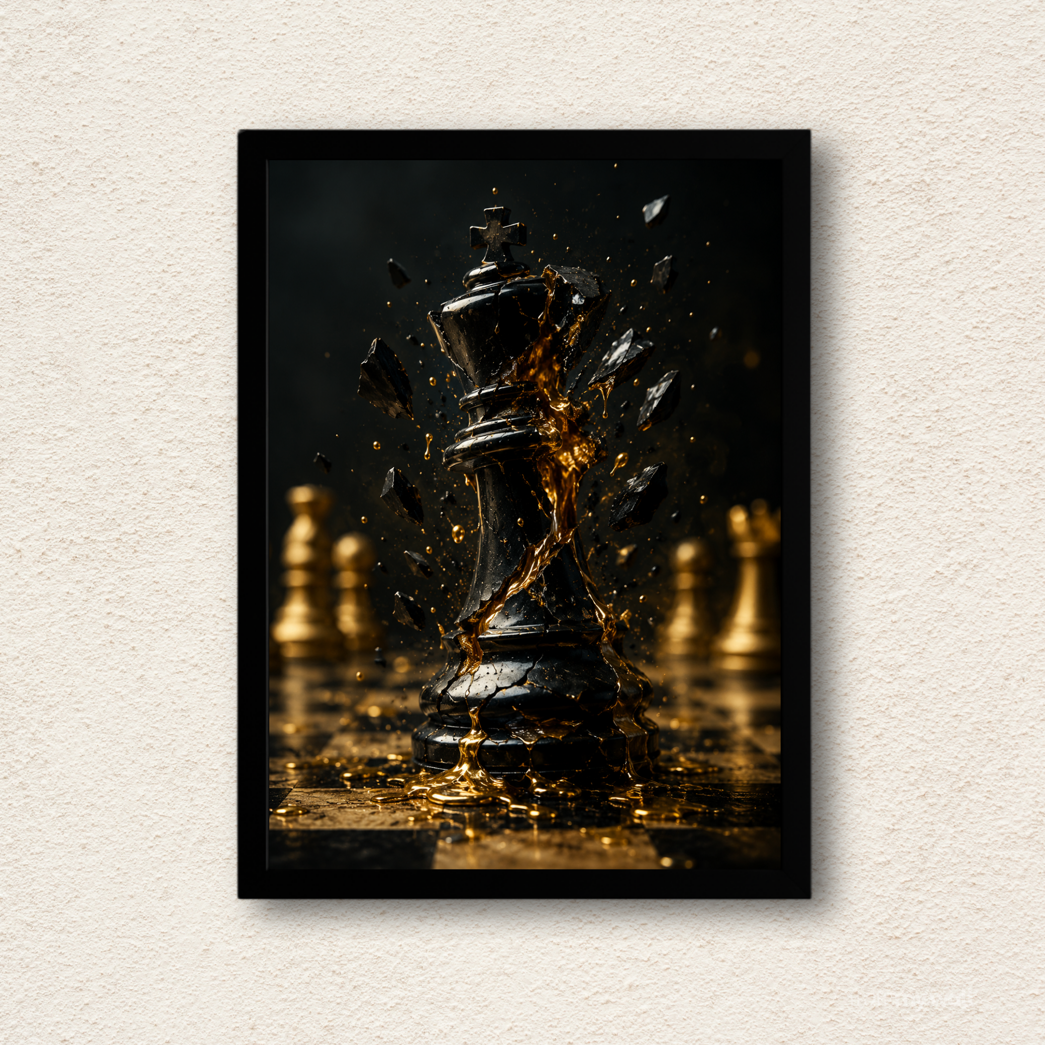 Shattered Gold King Chess Framed Wall Art