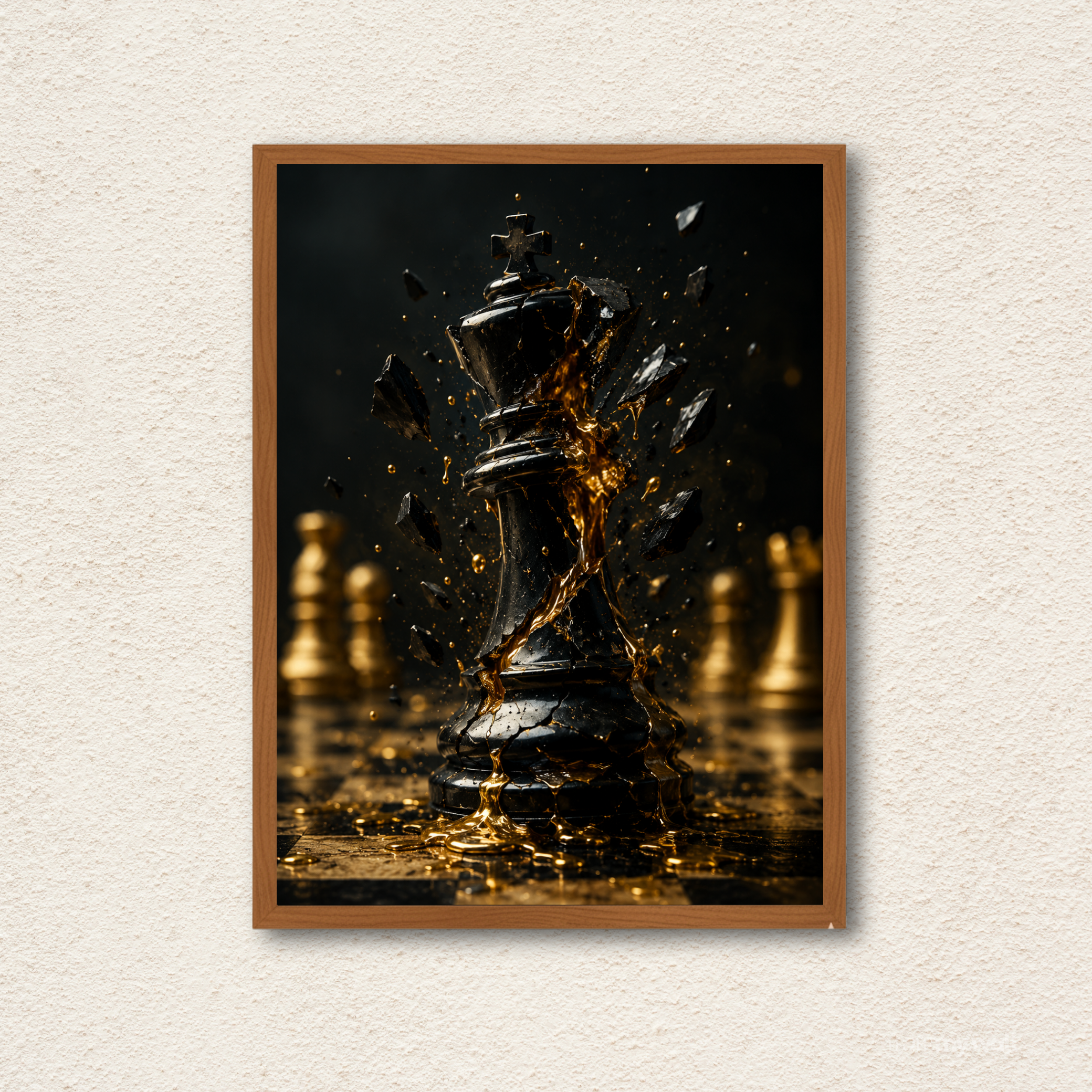 Shattered Gold King Chess Framed Wall Art