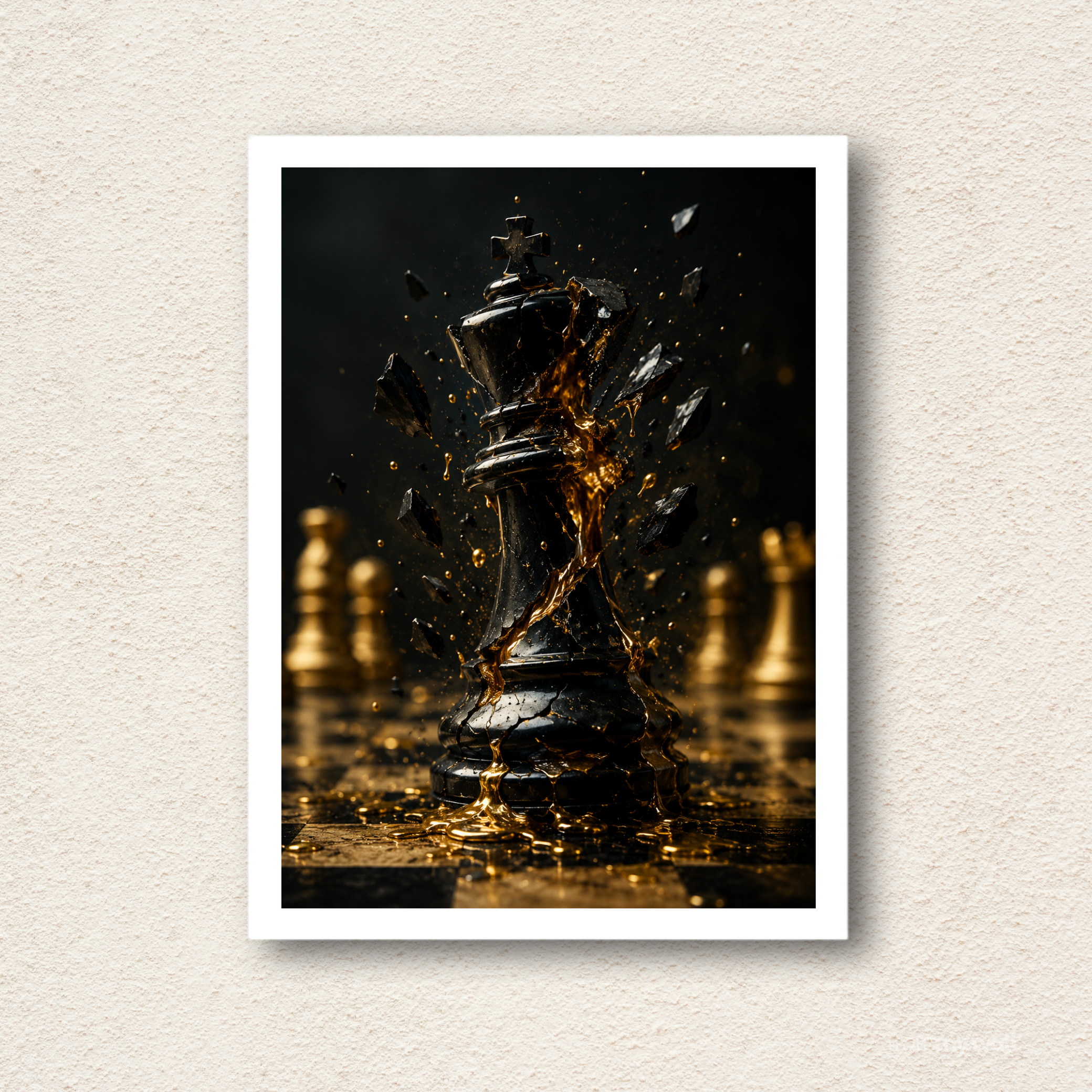 Shattered Gold King Chess Framed Wall Art
