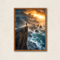 Dramatic Ocean Cliff & Mountain Sunset Framed Wall Art