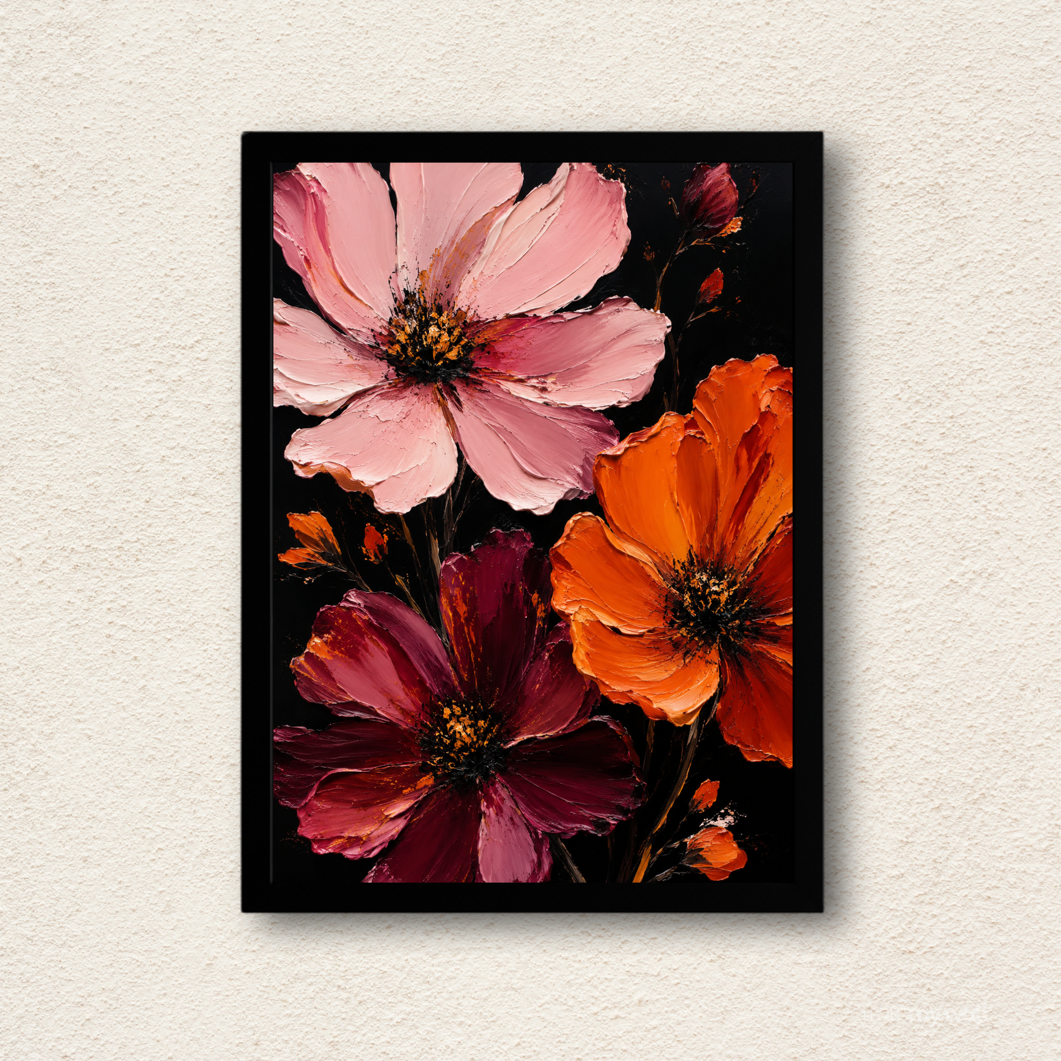 Bold Impasto Floral Oil Painting Framed Wall Art