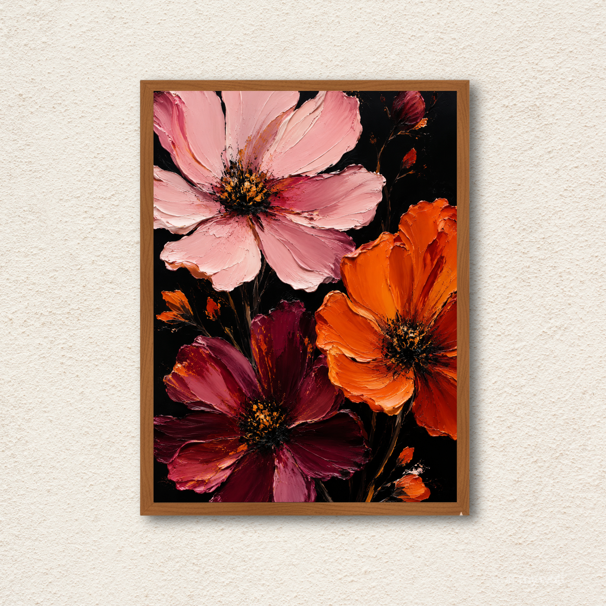 Bold Impasto Floral Oil Painting Framed Wall Art