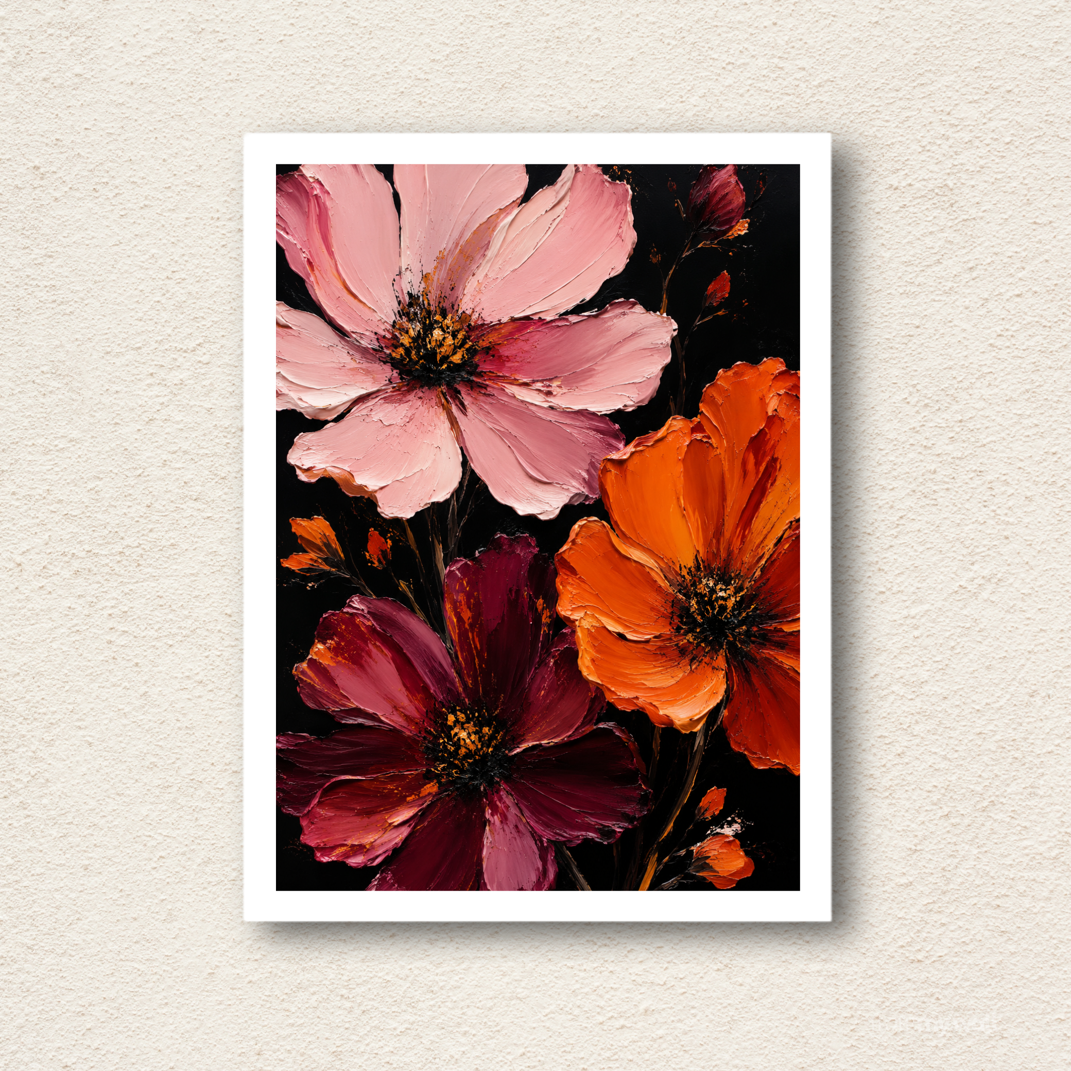 Bold Impasto Floral Oil Painting Framed Wall Art