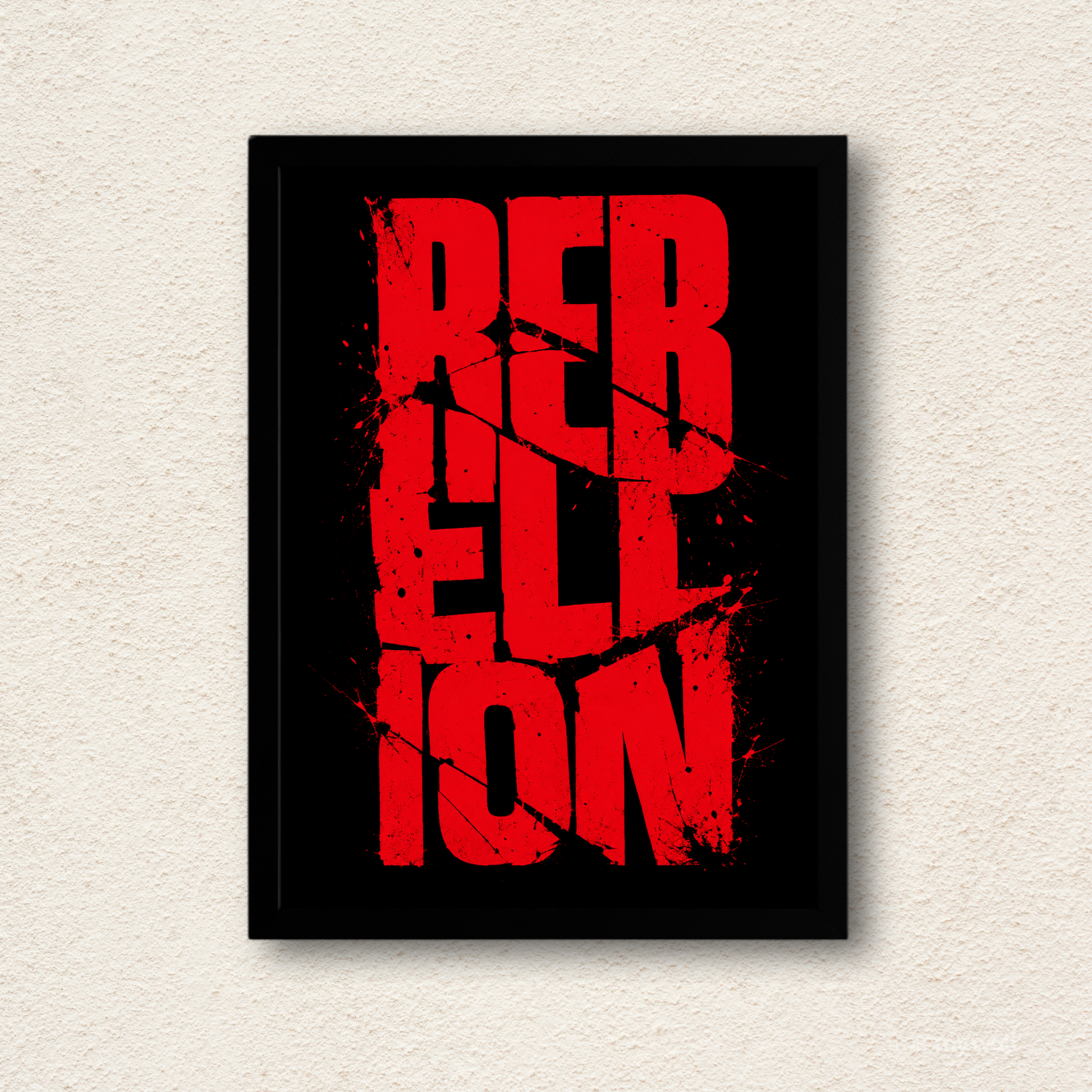 "Rebellion" Distressed Red Typography Framed Wall Art