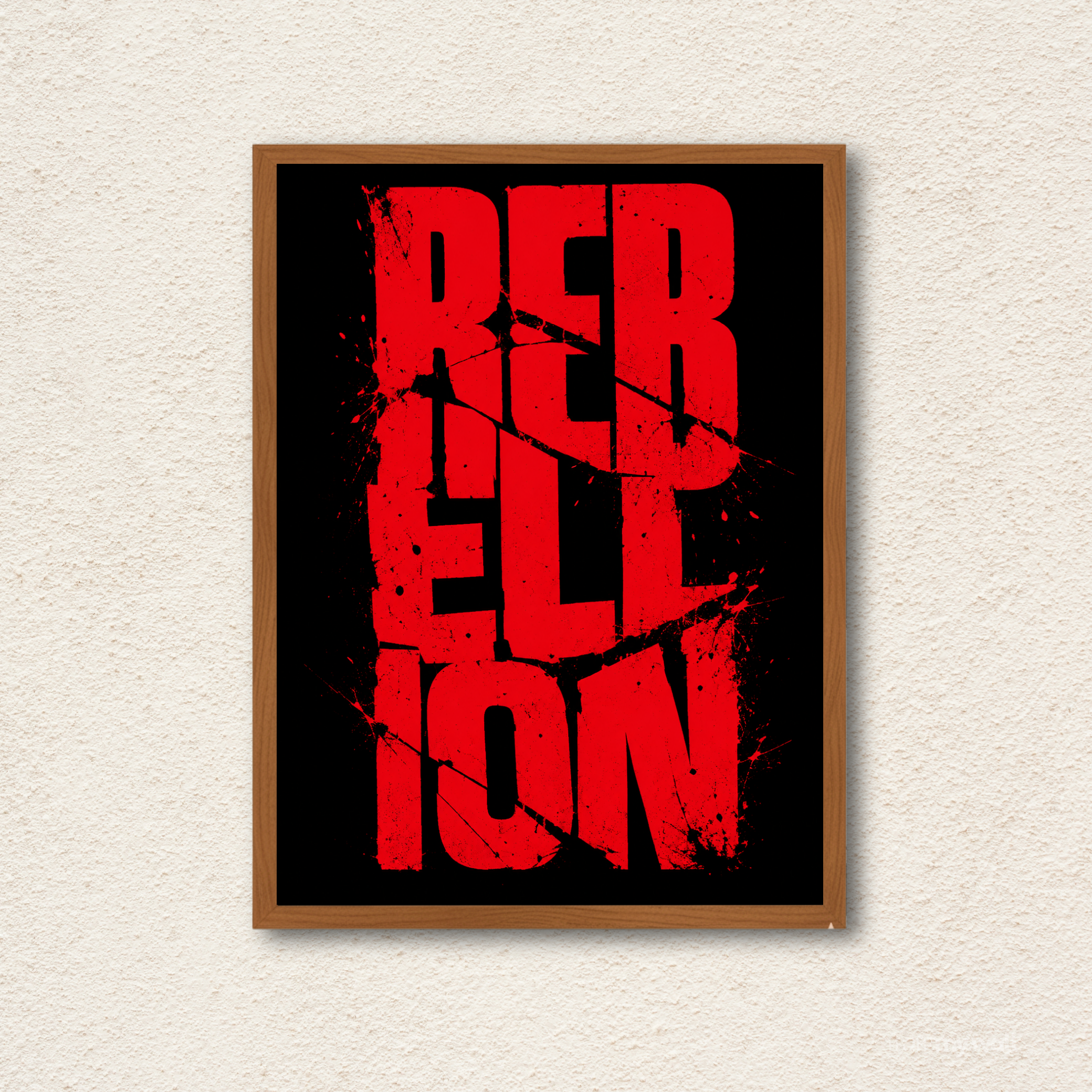 "Rebellion" Distressed Red Typography Framed Wall Art