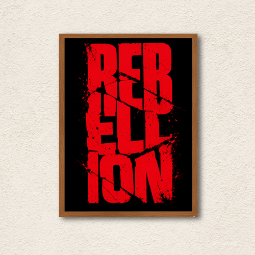 "Rebellion" Distressed Red Typography Framed Wall Art