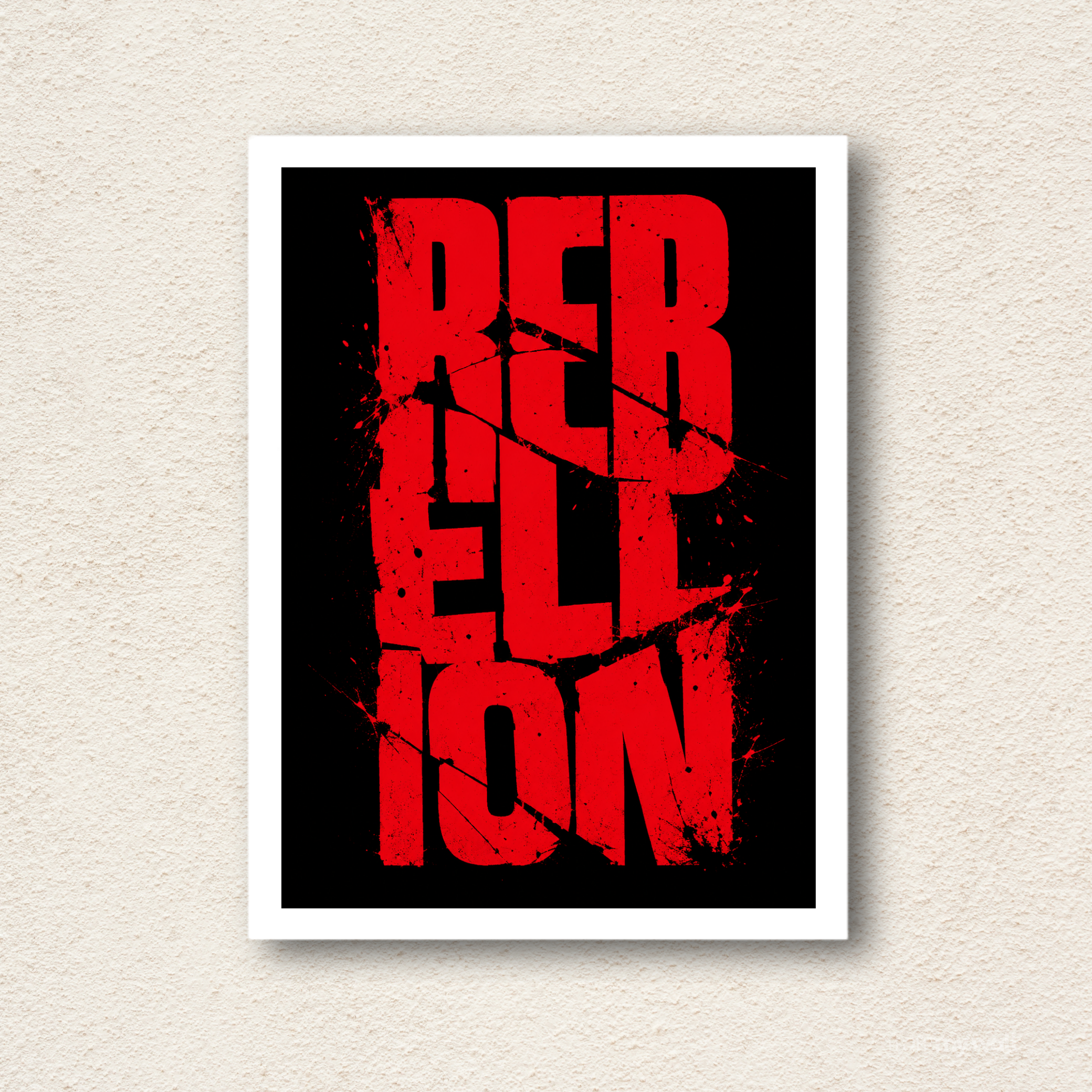 "Rebellion" Distressed Red Typography Framed Wall Art
