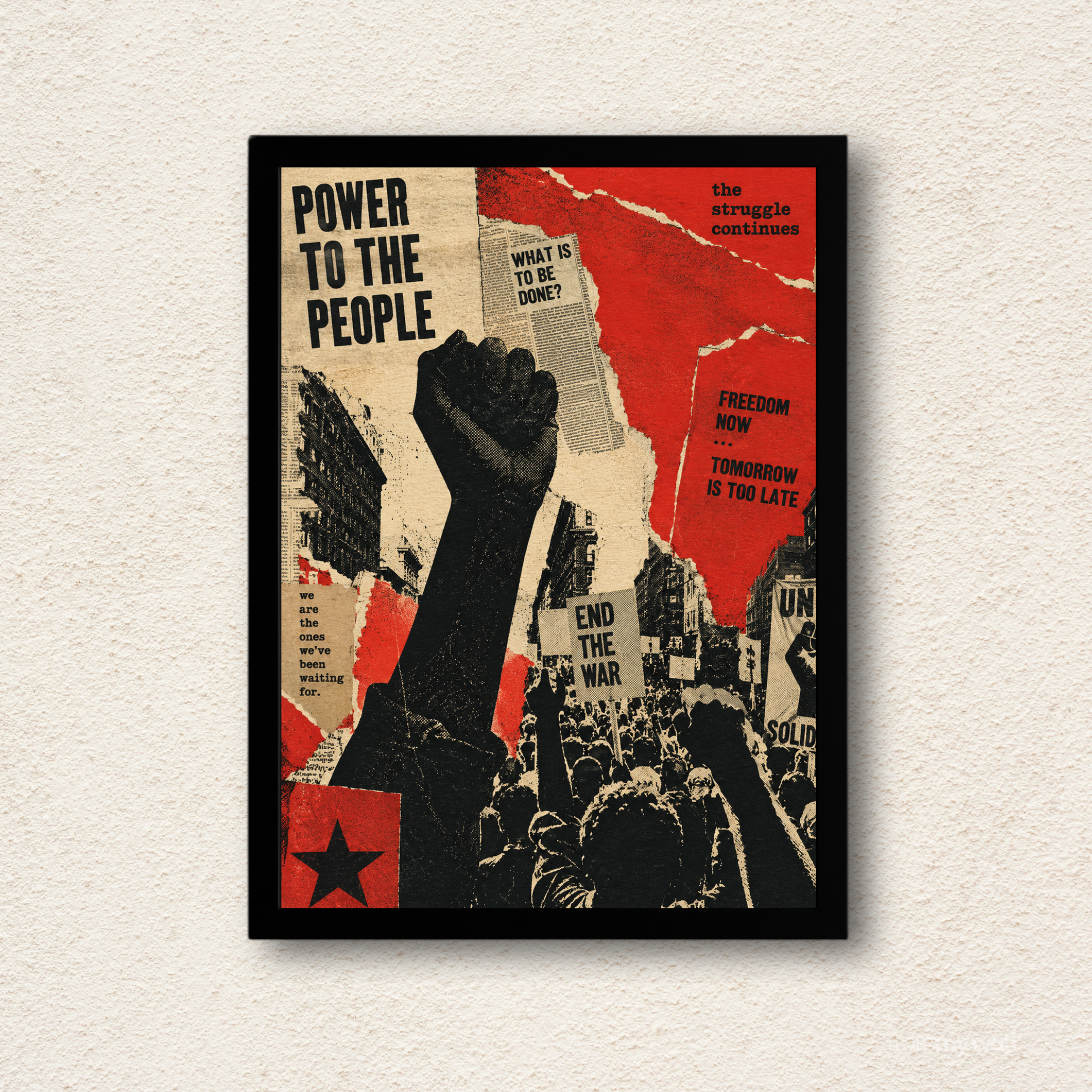 "Power To The People" Vintage Propaganda Collage Framed Wall Art