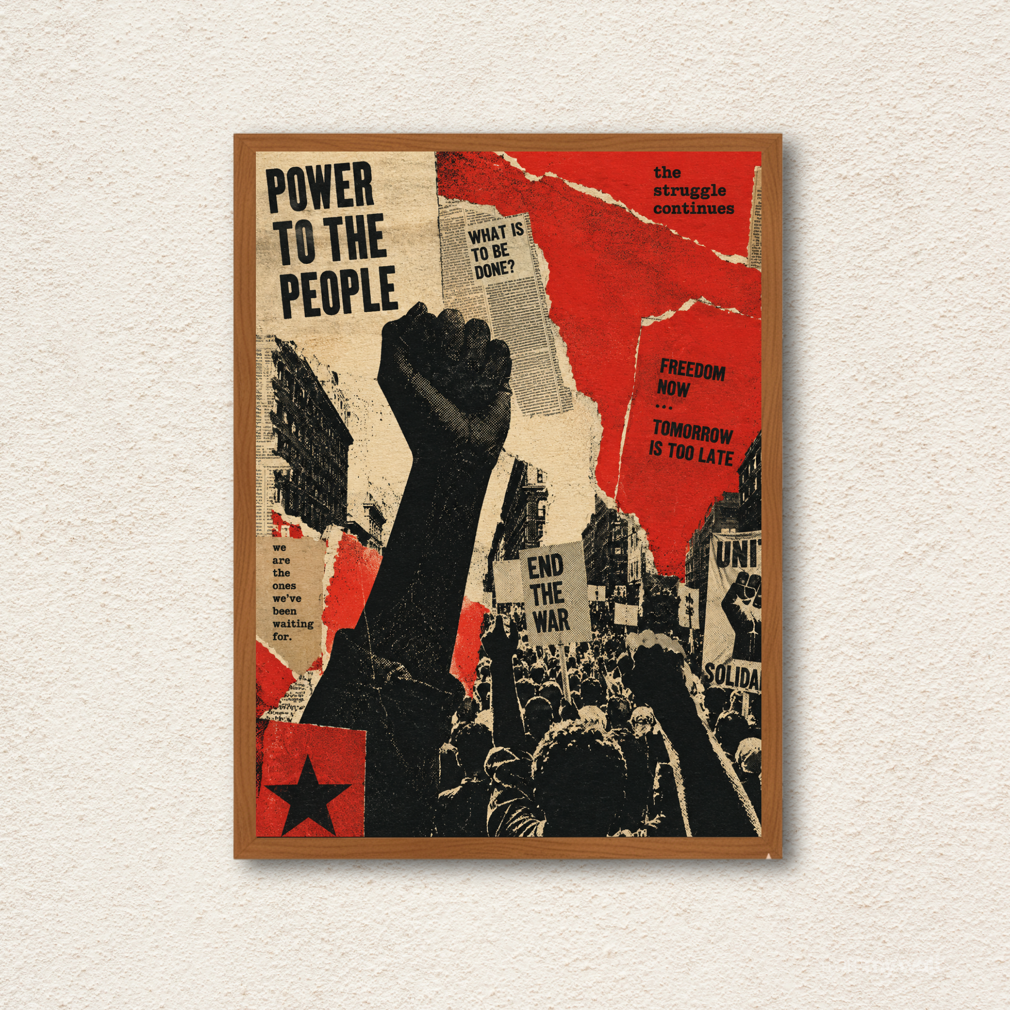 "Power To The People" Vintage Propaganda Collage Framed Wall Art