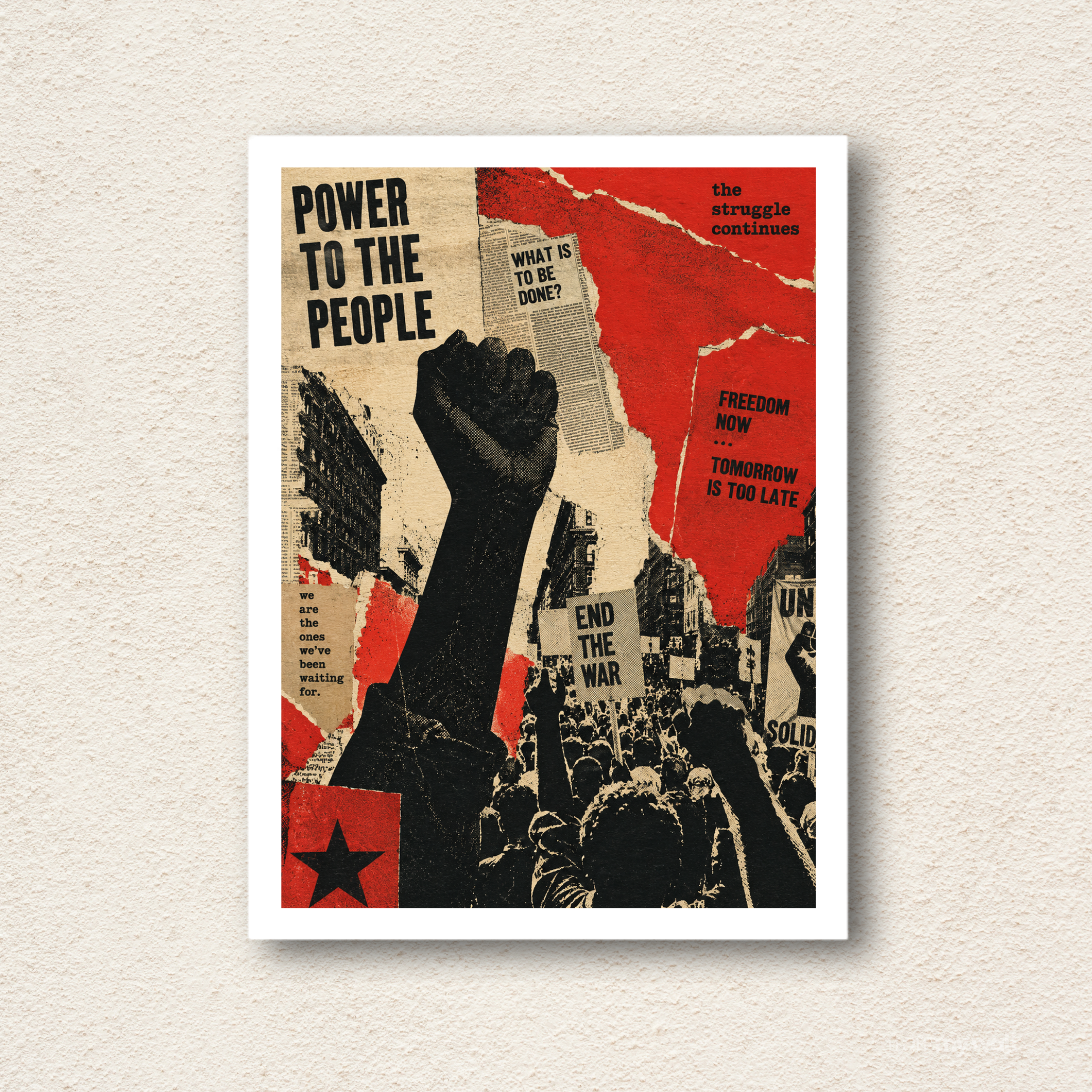 "Power To The People" Vintage Propaganda Collage Framed Wall Art