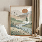 River Valley Retreat Minimalist Boho Landscape Wall Art