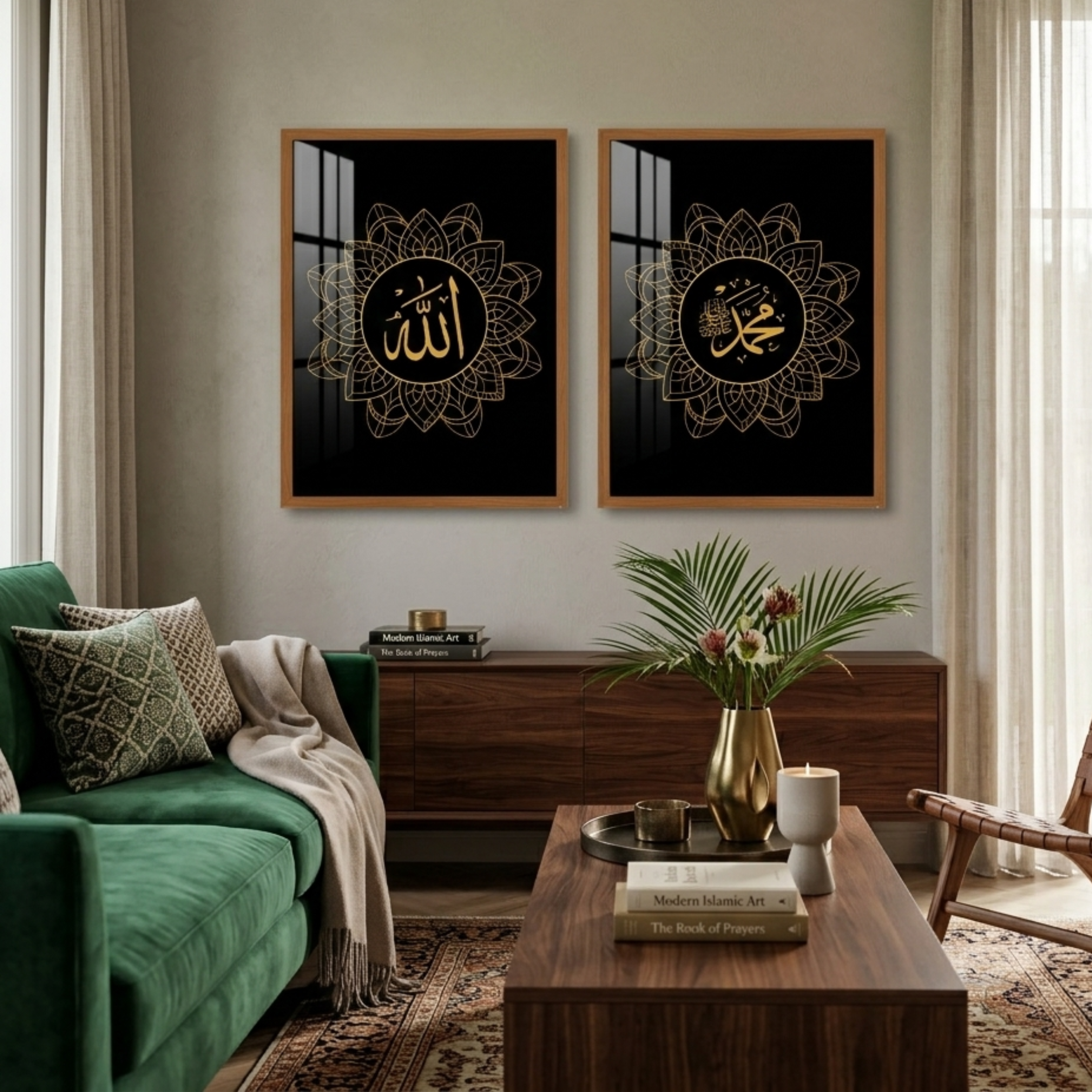 Allah & Muhammad Gold Calligraphy – 2-Panel Sacred Entryway Set