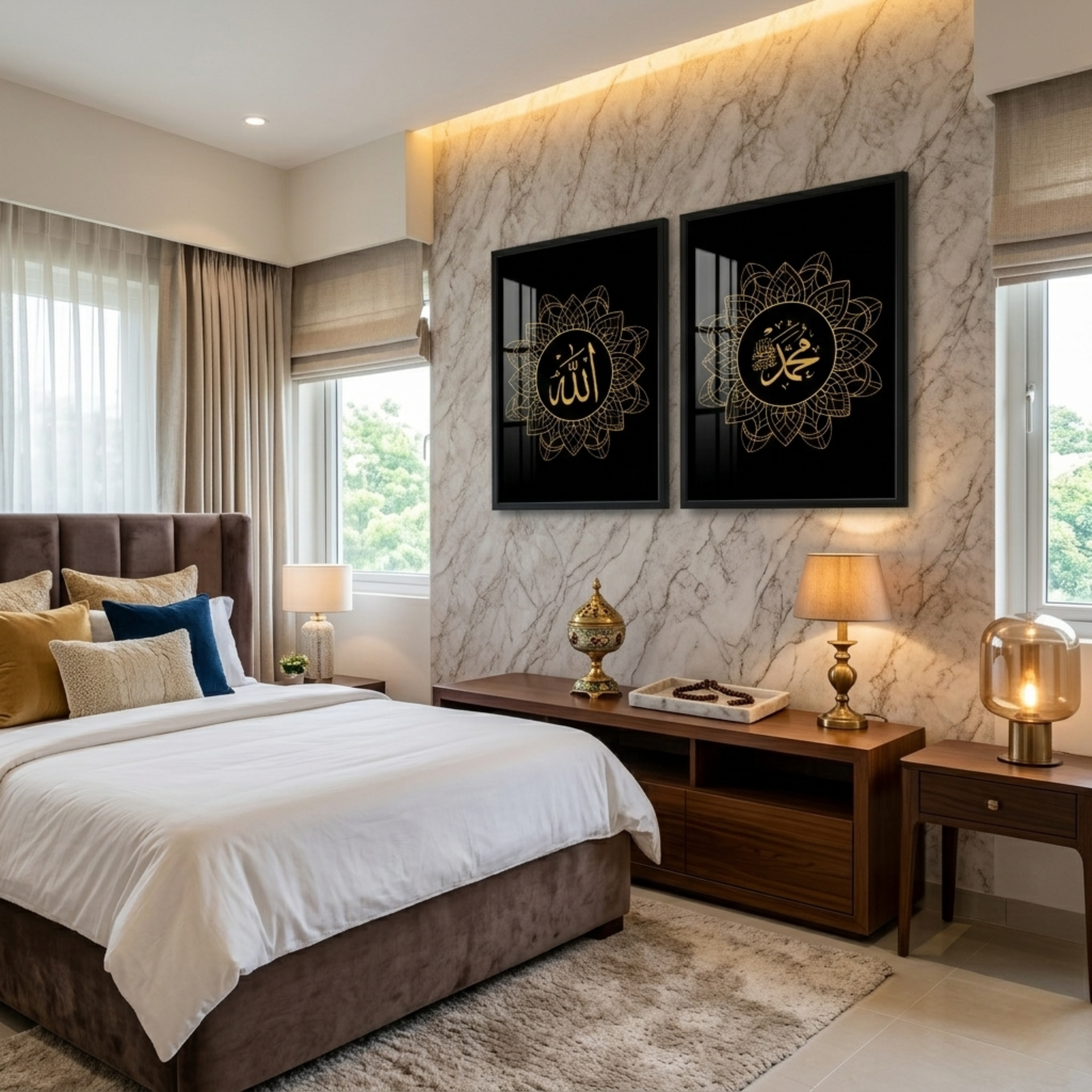 Allah & Muhammad Gold Calligraphy – 2-Panel Sacred Entryway Set