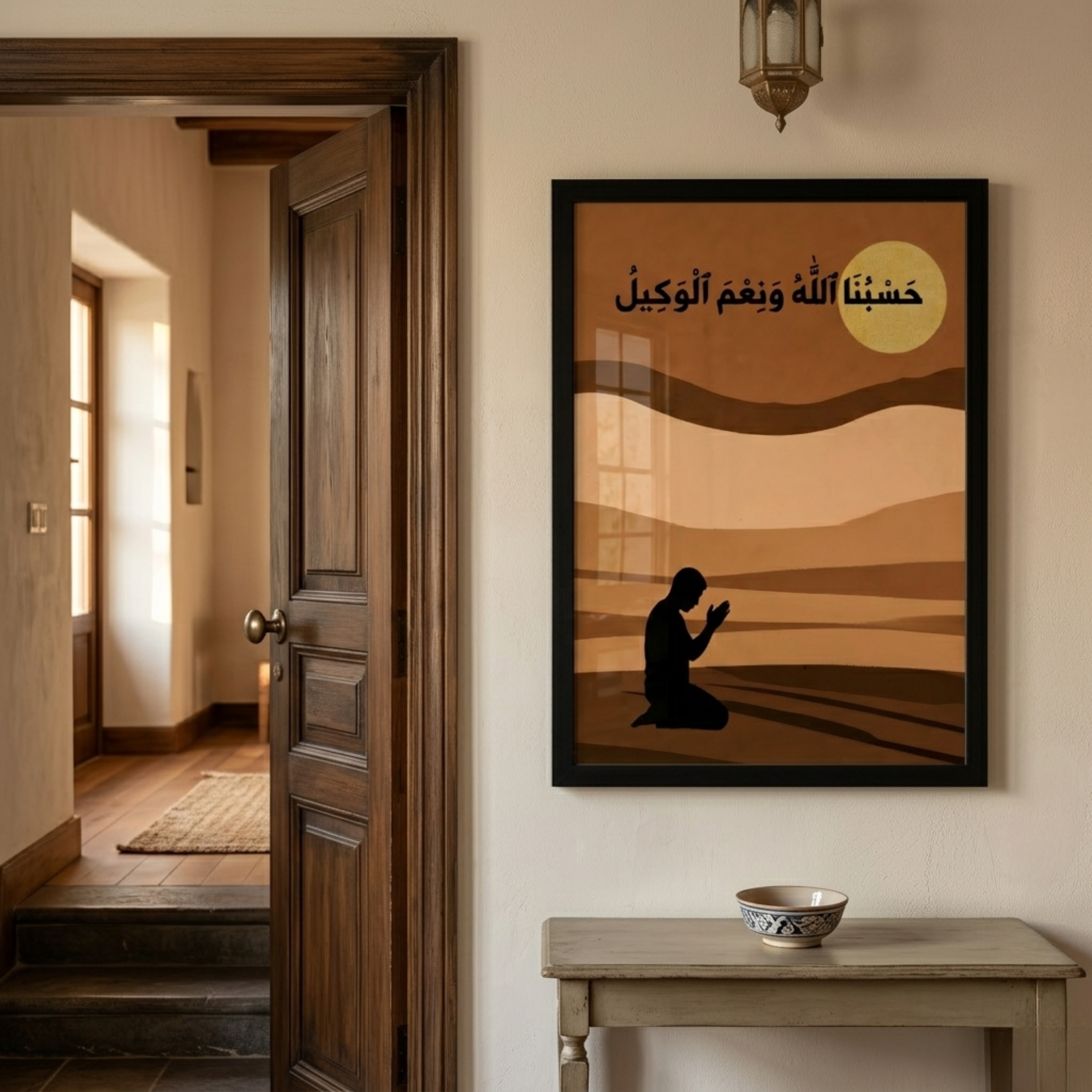 HasbunAllah Serenity in the Dunes – 1-Panel Minimalist Silhouette Art