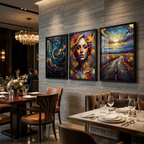 Midnight Gold Palette Bloom | Modern Abstract 3-Panel Wall Art