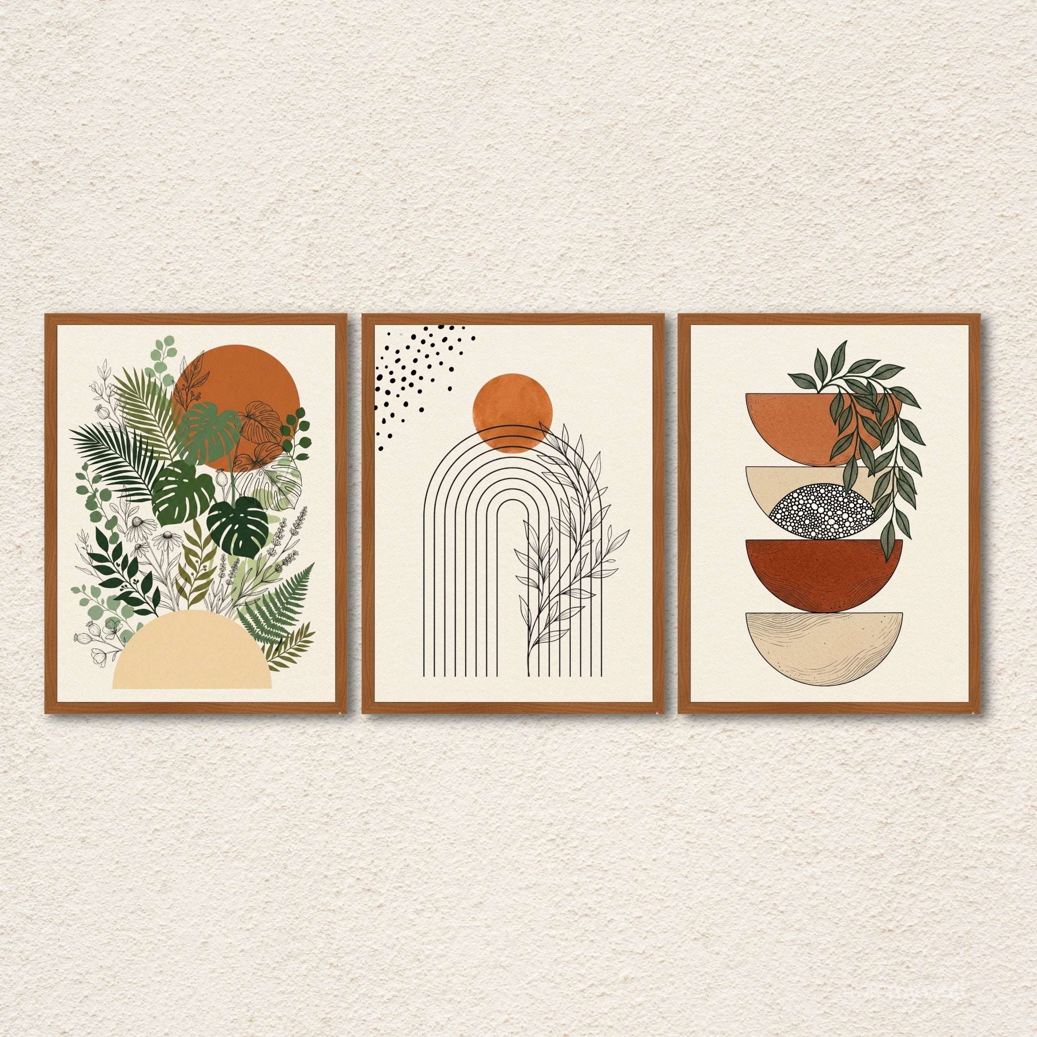Boho "Sienna & Sage" Modern Abstract Wall Art Set of 3