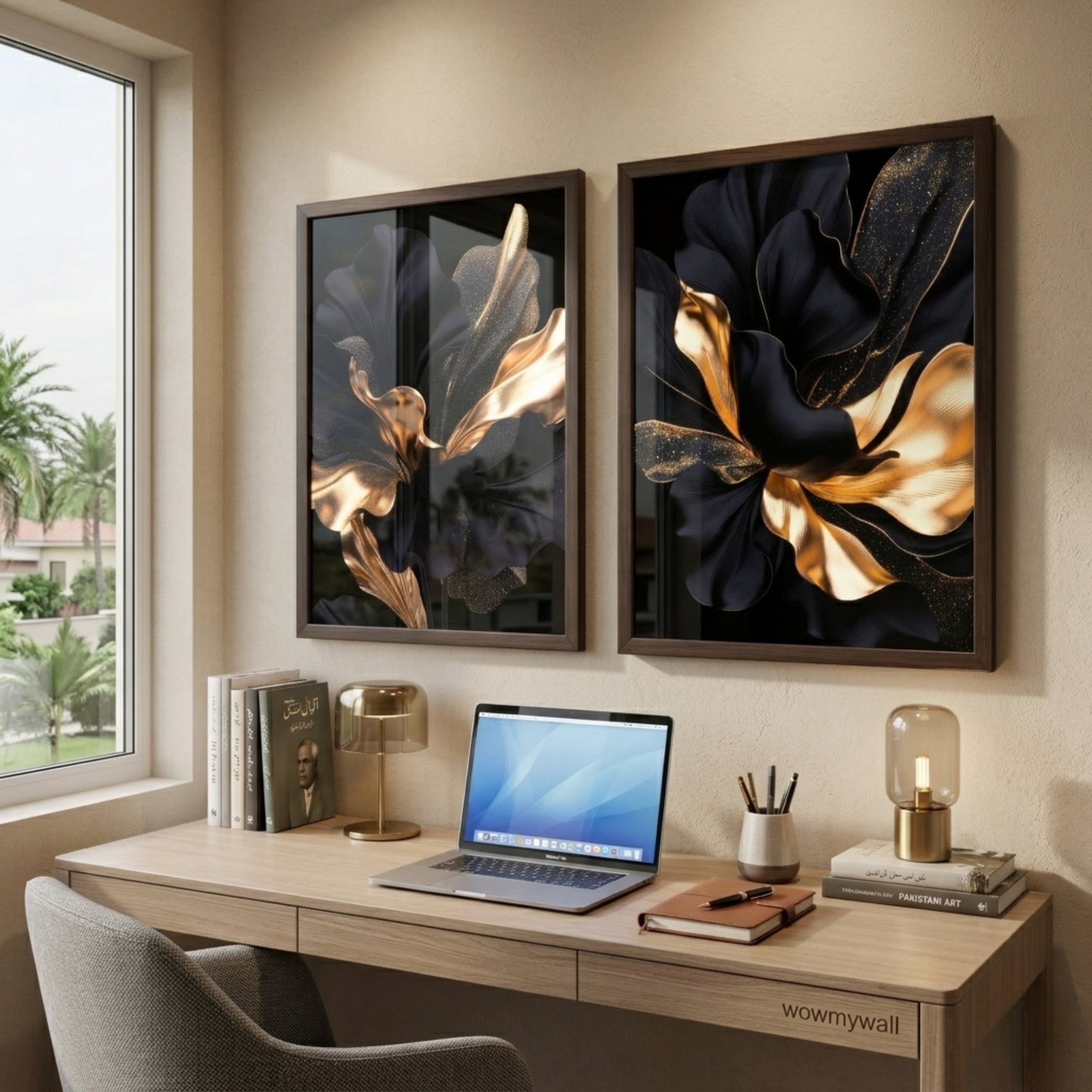 Gilded Obsidian Petals – 2-Panel Luxury Floral Aesthetic Set