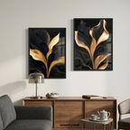 Golden Onyx Foliage – 2-Panel Regal Botanical Aesthetic Set