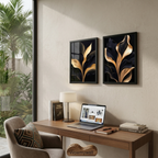 Golden Onyx Foliage – 2-Panel Regal Botanical Aesthetic Set