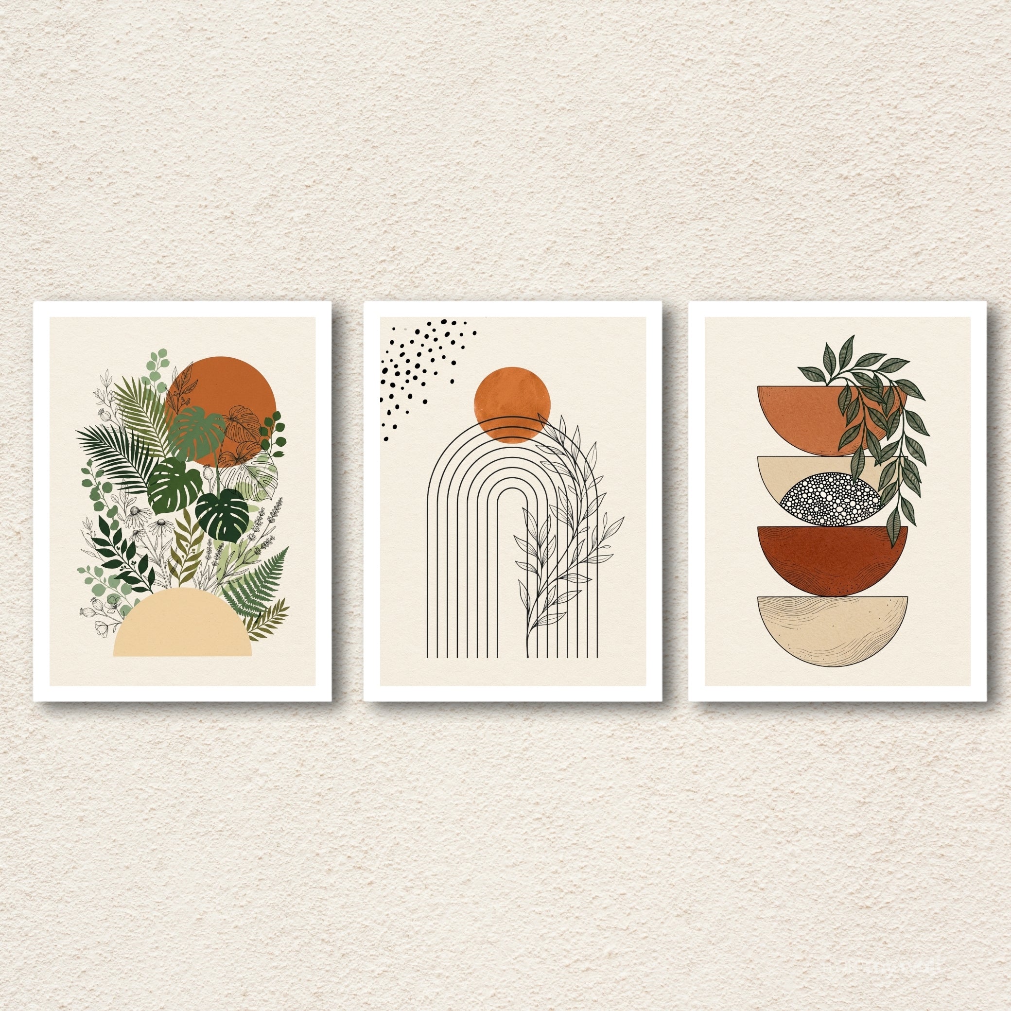 Boho "Sienna & Sage" Modern Abstract Wall Art Set of 3
