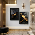 Golden Fracture Noir – 2-Panel Kintsugi-Inspired Aesthetic Set - WOW My Wall