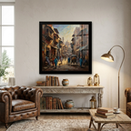 Old City Heritage Vibrant  Street Scene Framed Wall Art
