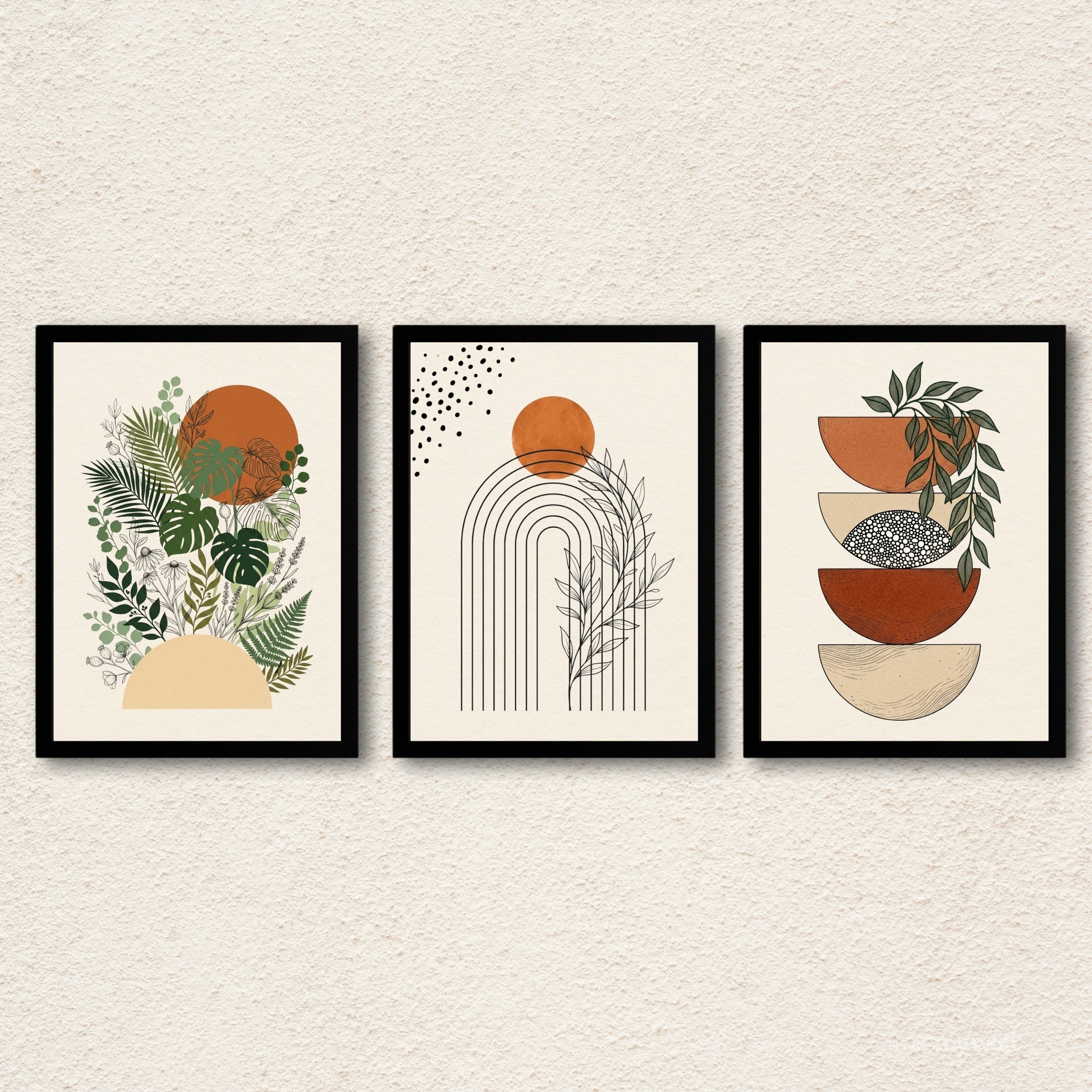 Boho "Sienna & Sage" Modern Abstract Wall Art Set of 3