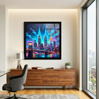 Electric Gotham Neon  NYC Skyline Framed Wall Art