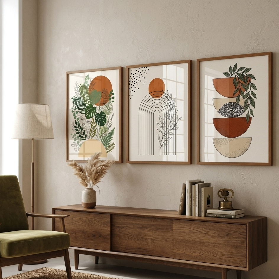 Boho "Sienna & Sage" Modern Abstract Wall Art Set of 3