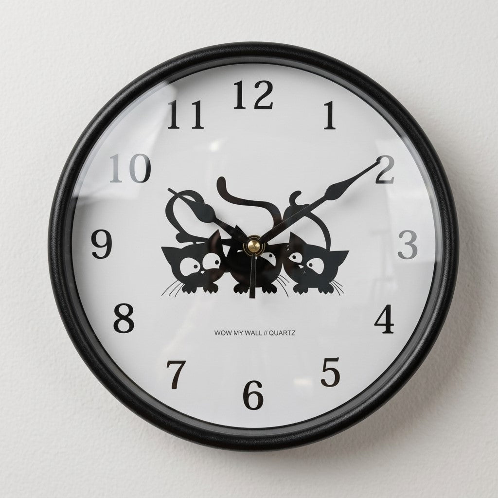 Playful Three Cats Silhouette Black Wall Clock