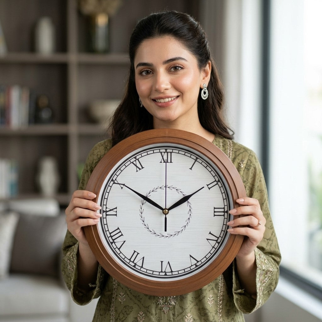 Elegant White Finish Wood Pattern Wall Clock