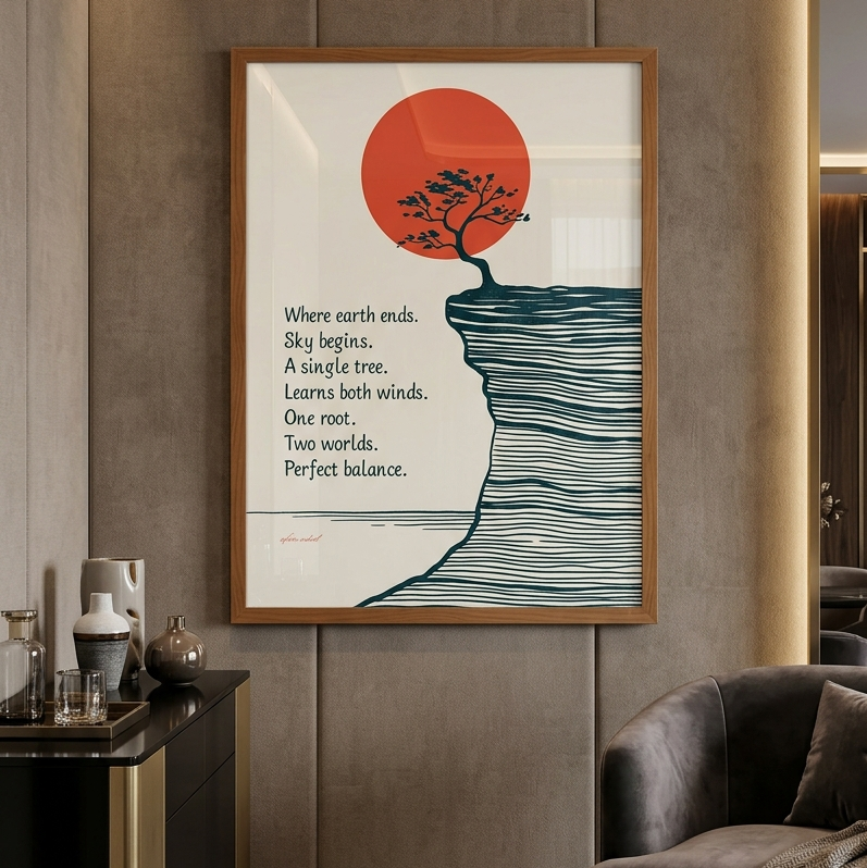 "Perfect Balance" Japanese Zen Cliff & Tree Wall Art
