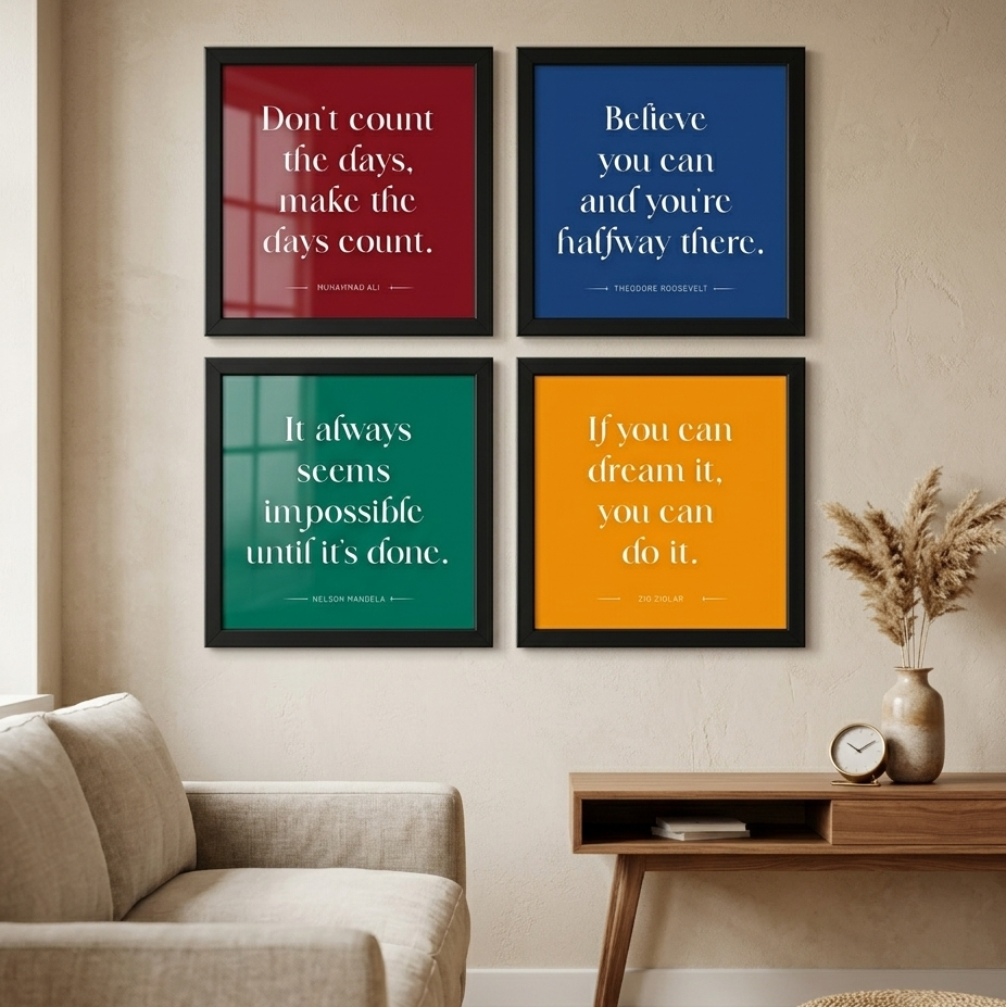 Motivational Quotes 4 Panel Wall Art Set